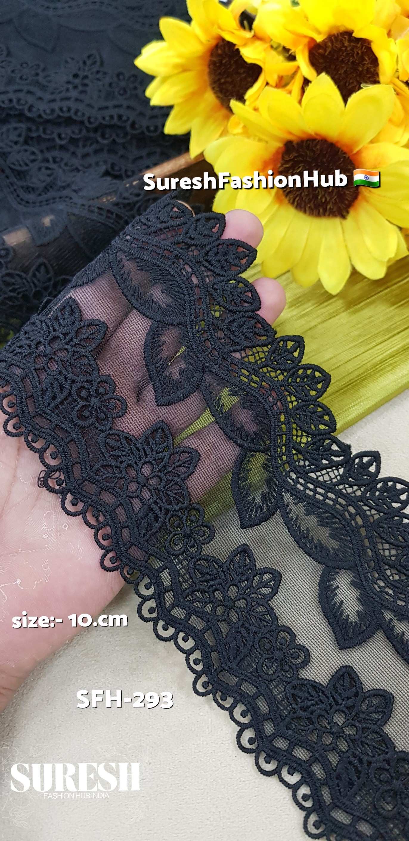 Midnight Bloom Imported Net Floral Lace – Design No. SFH-293 (Black)