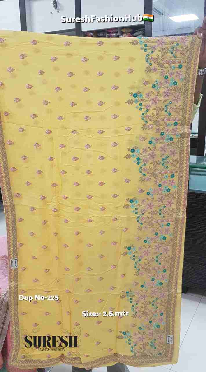 Yellow Floral Zari & Threadwork Georgette Dupatta-225