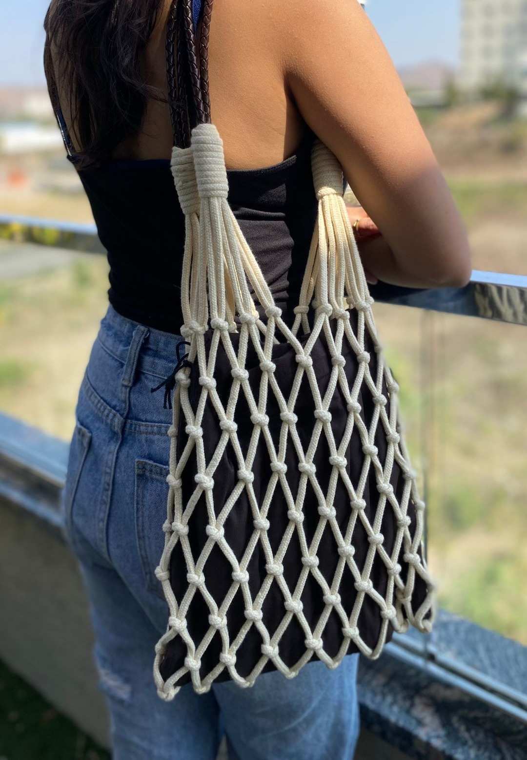 "PRADA" inspired Macrame Tote Bag