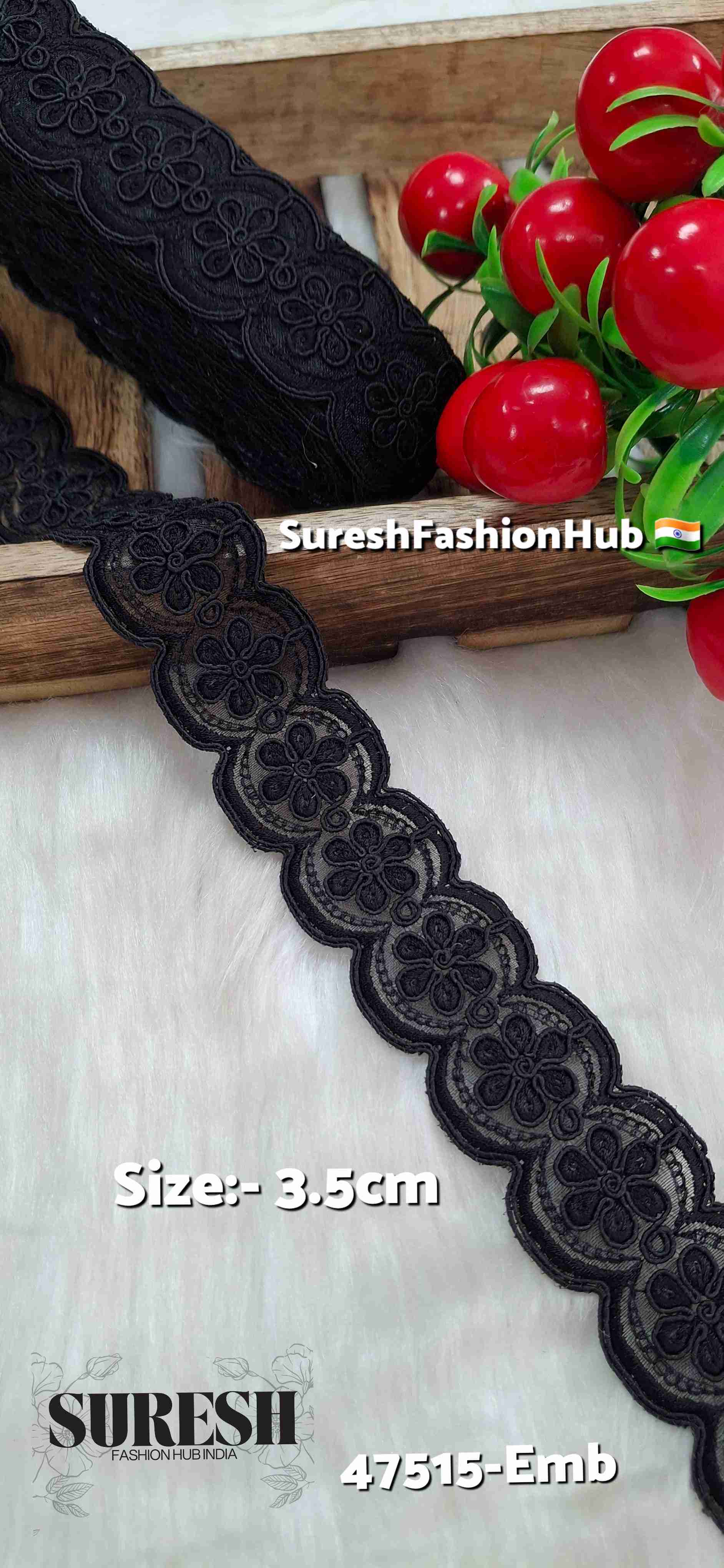 Black Bloom Scallop Organza Lace