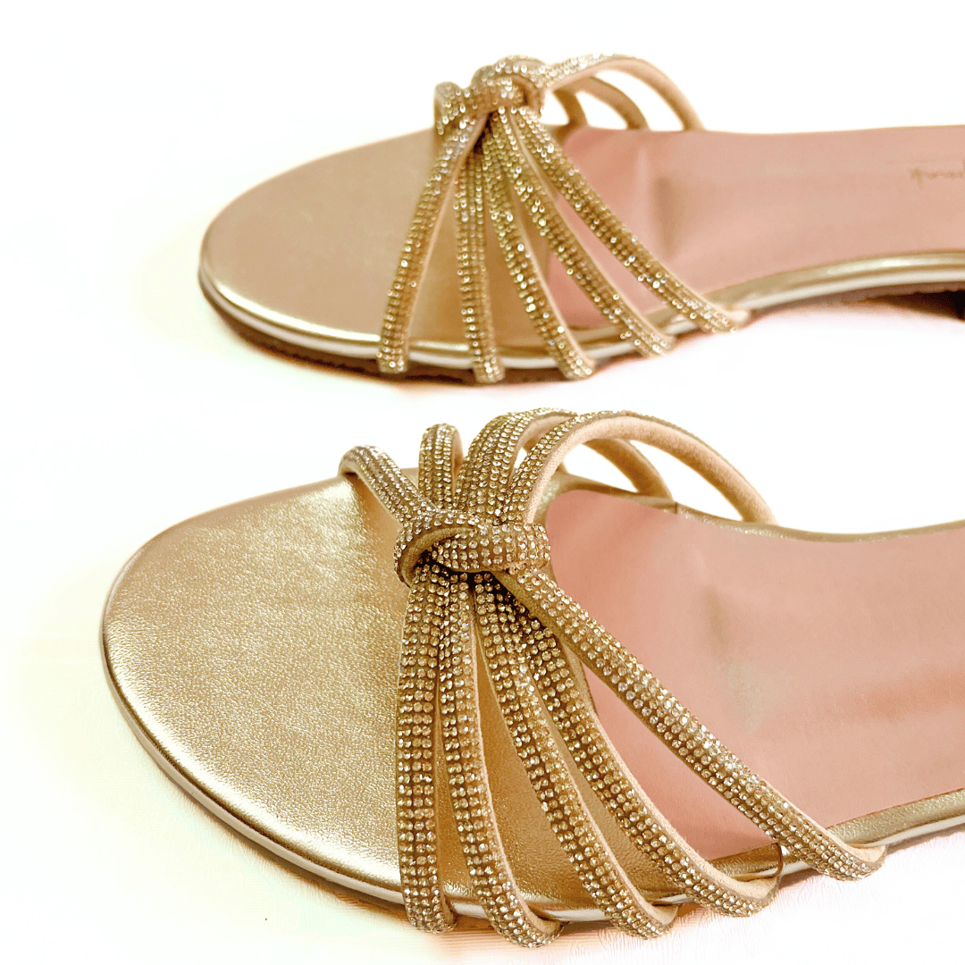 Jewel-Knot Strappy Sandals- Gold