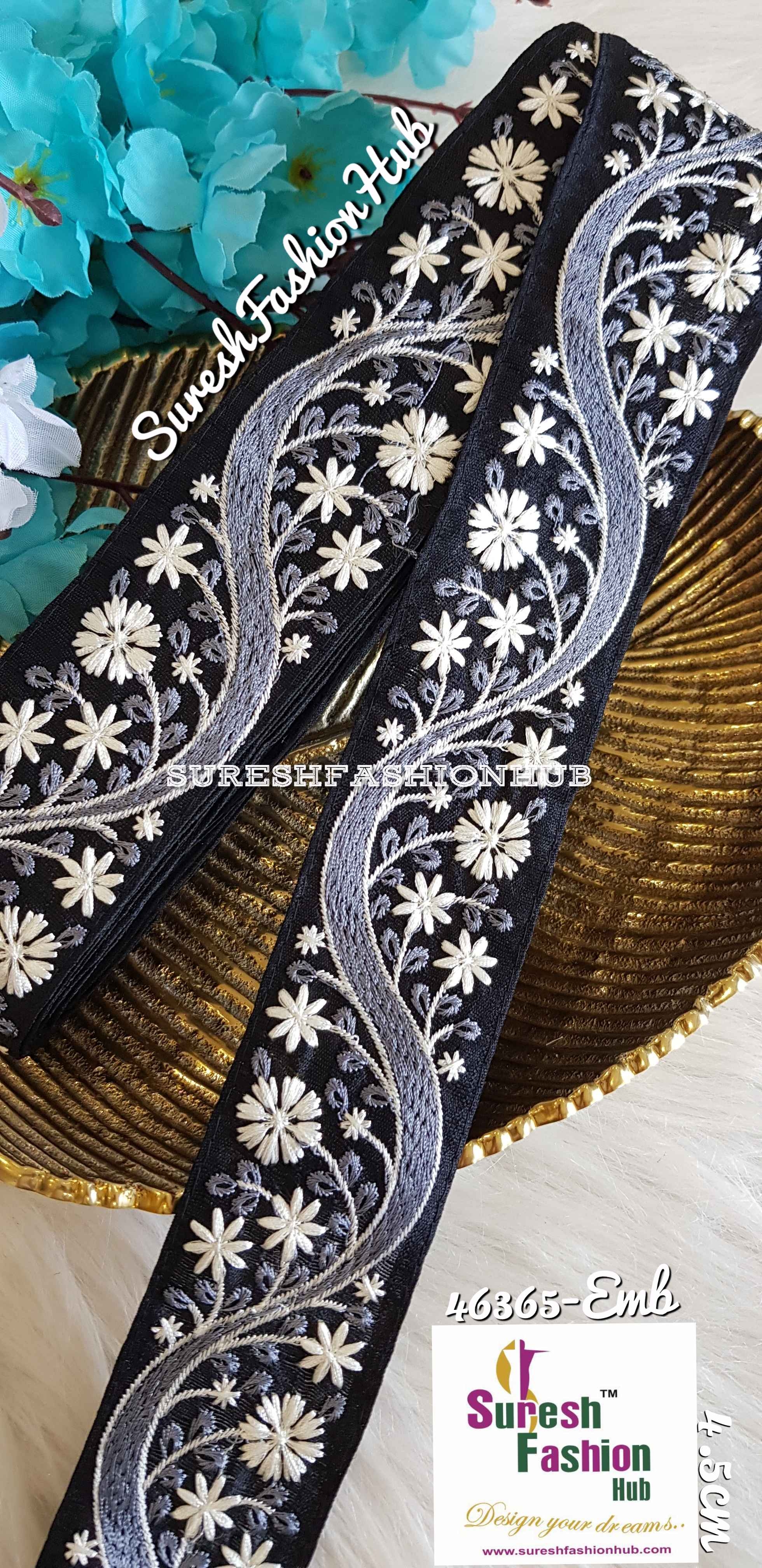 Black Threads Embroidered Fancy Trim, Suresh Fashion Hub India
