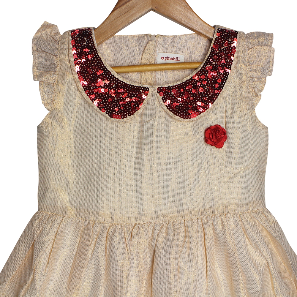 Pinehill | Pinehill Kids Girls Gold Lurex Gown with sequins collar 2