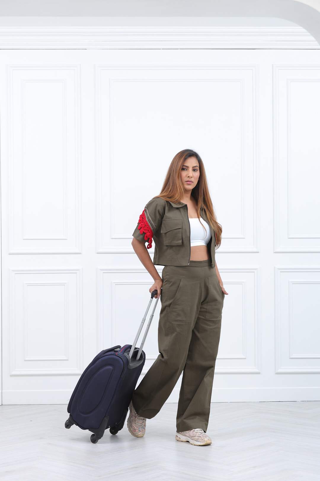Olive green crochet jacket set