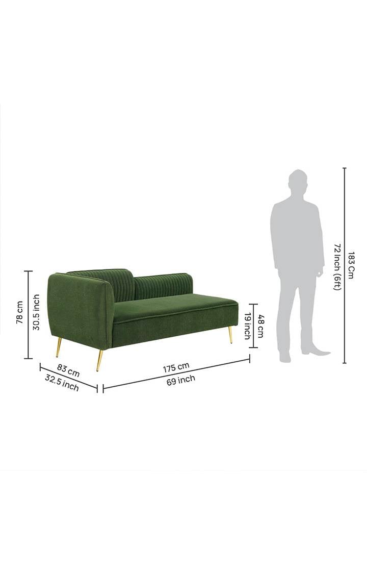 neudot Diva LHS Sofa Chaise Lounger with Golden Legs for Living Room|Bedroom|2 Person Sofa|Diwan|Premium Fabric | Solid Wood Frame|2 Seater (Colour : Emerald Green (DIY))