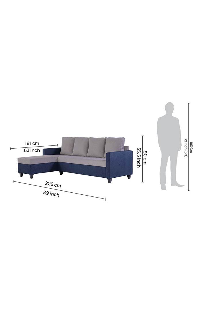 neudot Saya RHS Sectional Sofa for Living Room |6 Person Sofa| Premium Fabric with Cushioned Armrest | 12 Months Warranty| Solid Wood Frame| 6 Seater in Saya Duo Blue Color DIY(Do-It-Yourself)