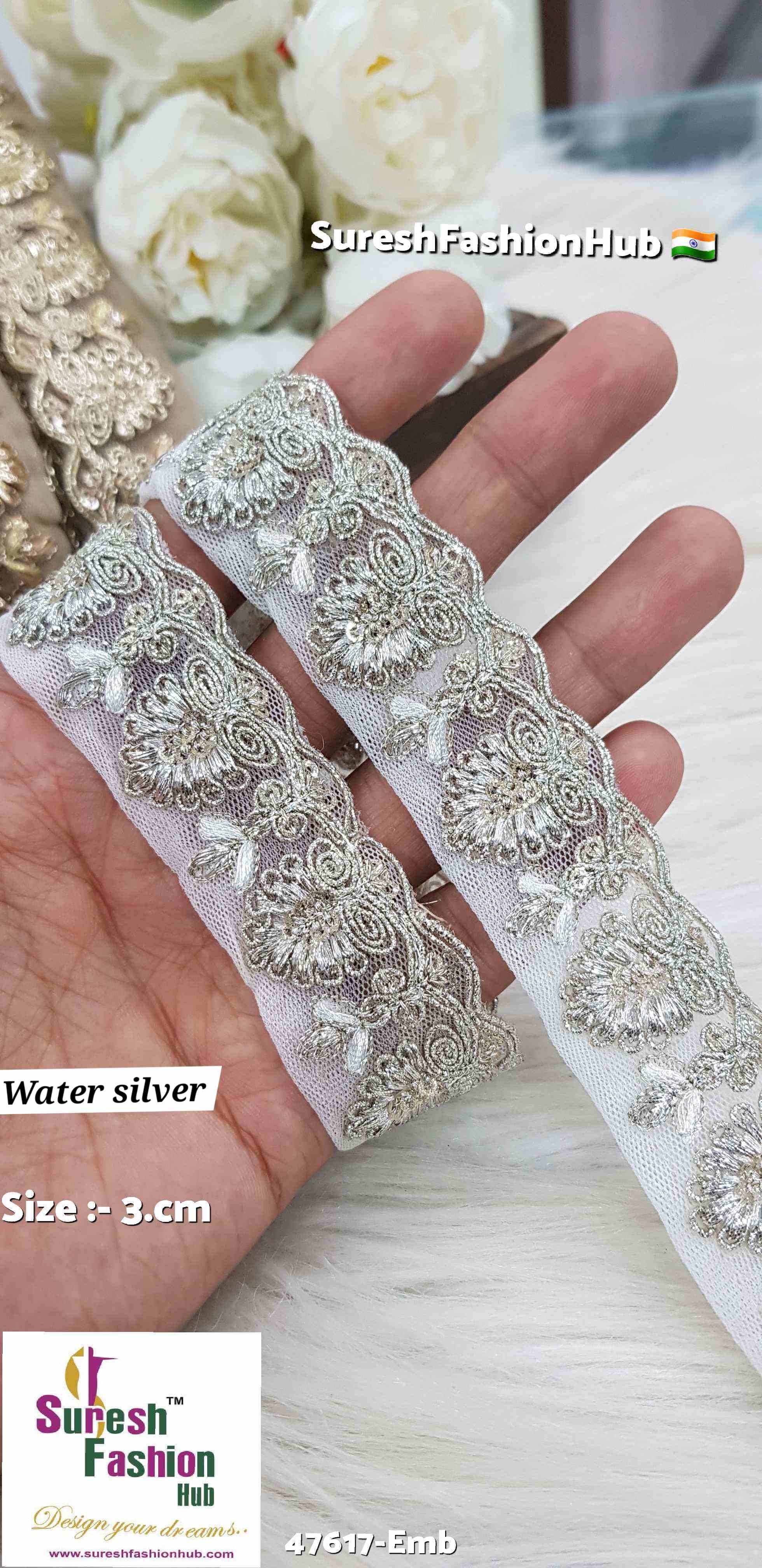 Certainly! Here are some ALT text suggestions that incorporate a variety of keywords to help improve your visibility on Google: 1. "Navratri Banarasi Laces - Traditional Indian Festive Laces" 2. "Golden Silver Banarasi Lace - Elegant Metallic Trims for Garments" 3. "Cutwork Banarasi Laces - Intricate Openwork Designs"