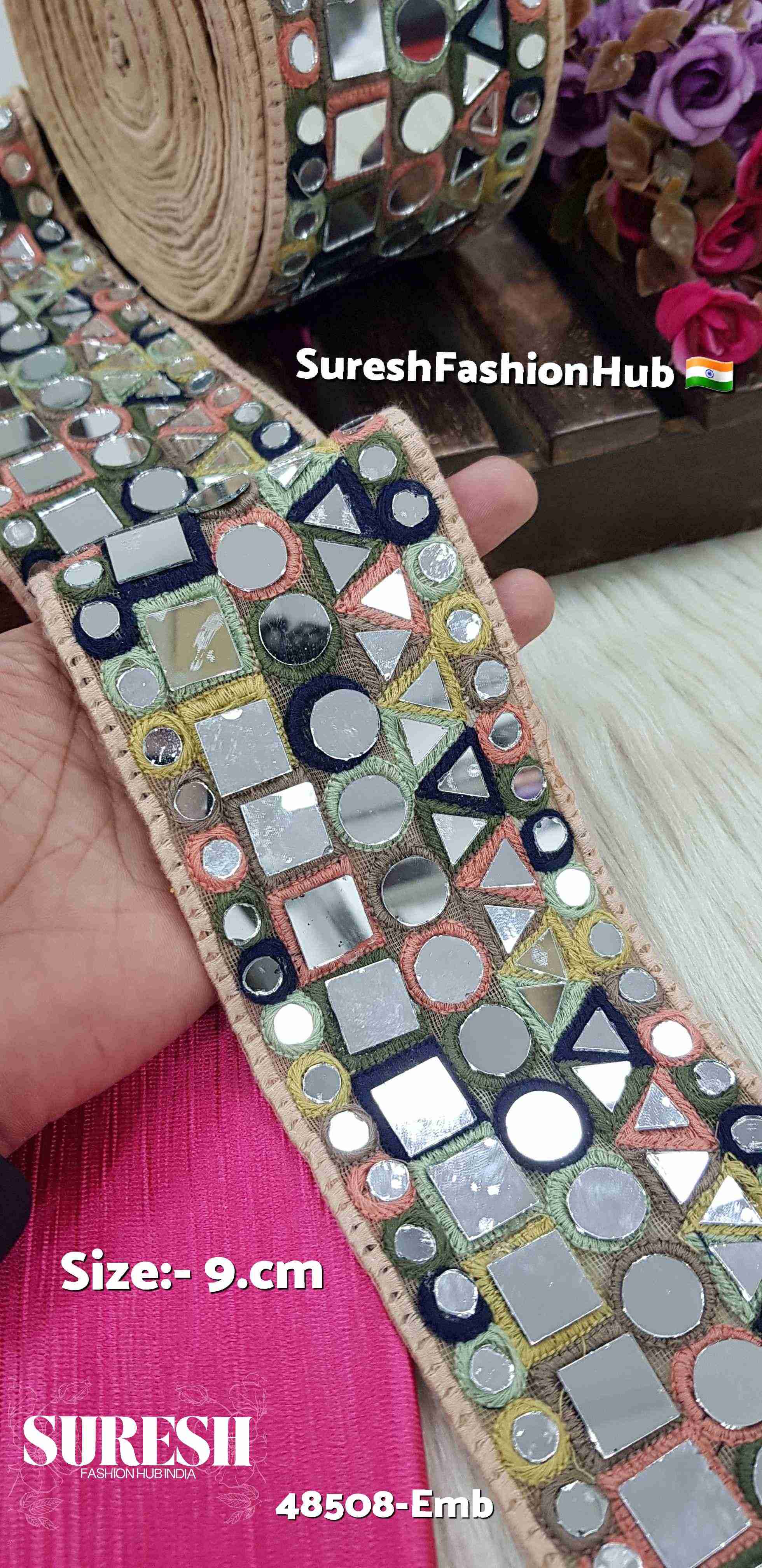Navratri Radiance Geometric Mirror Thread Lace – Light Multi | 48508-Emb