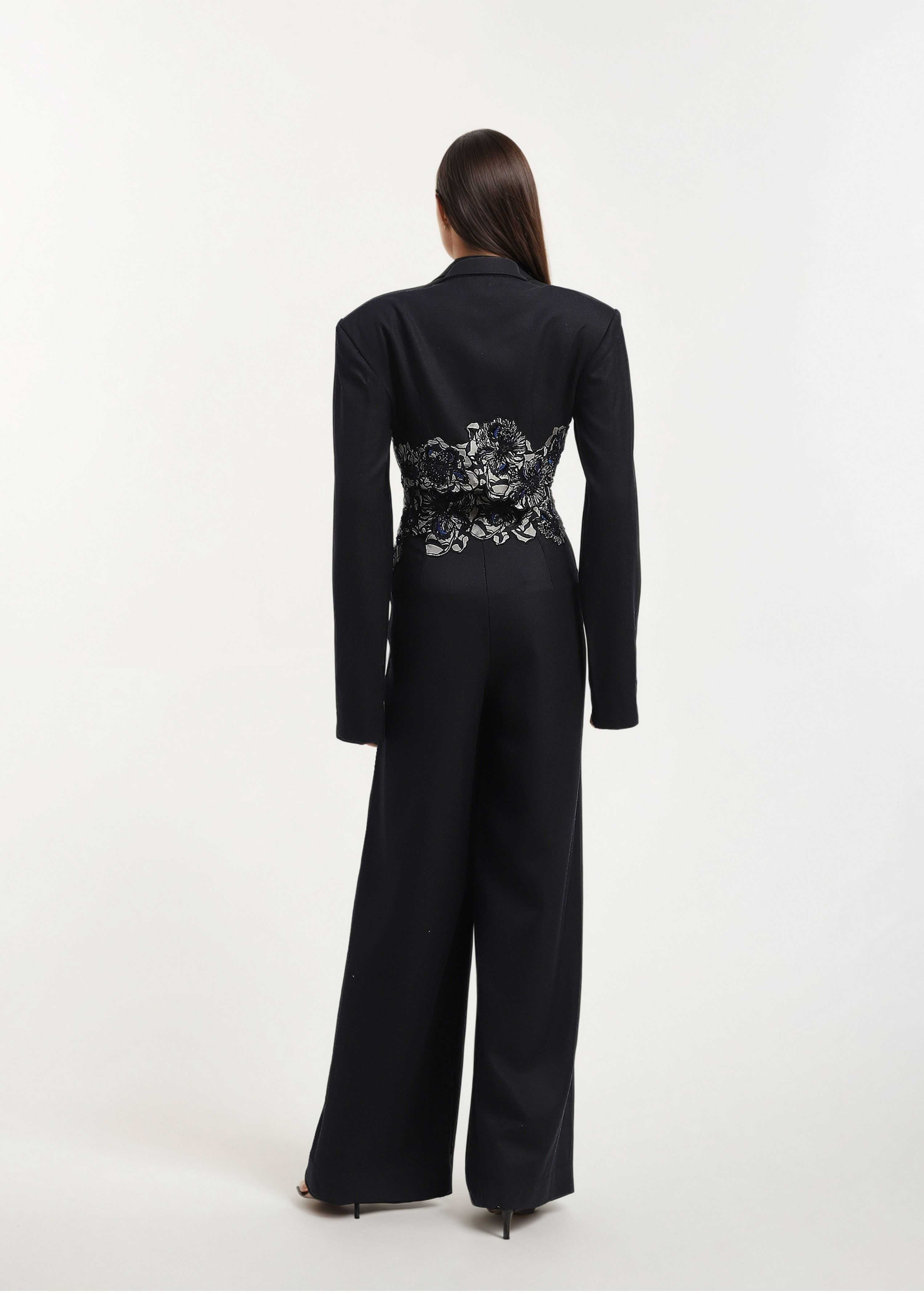 AKOK Black Others Crop Jacket with Trouser Co-ords