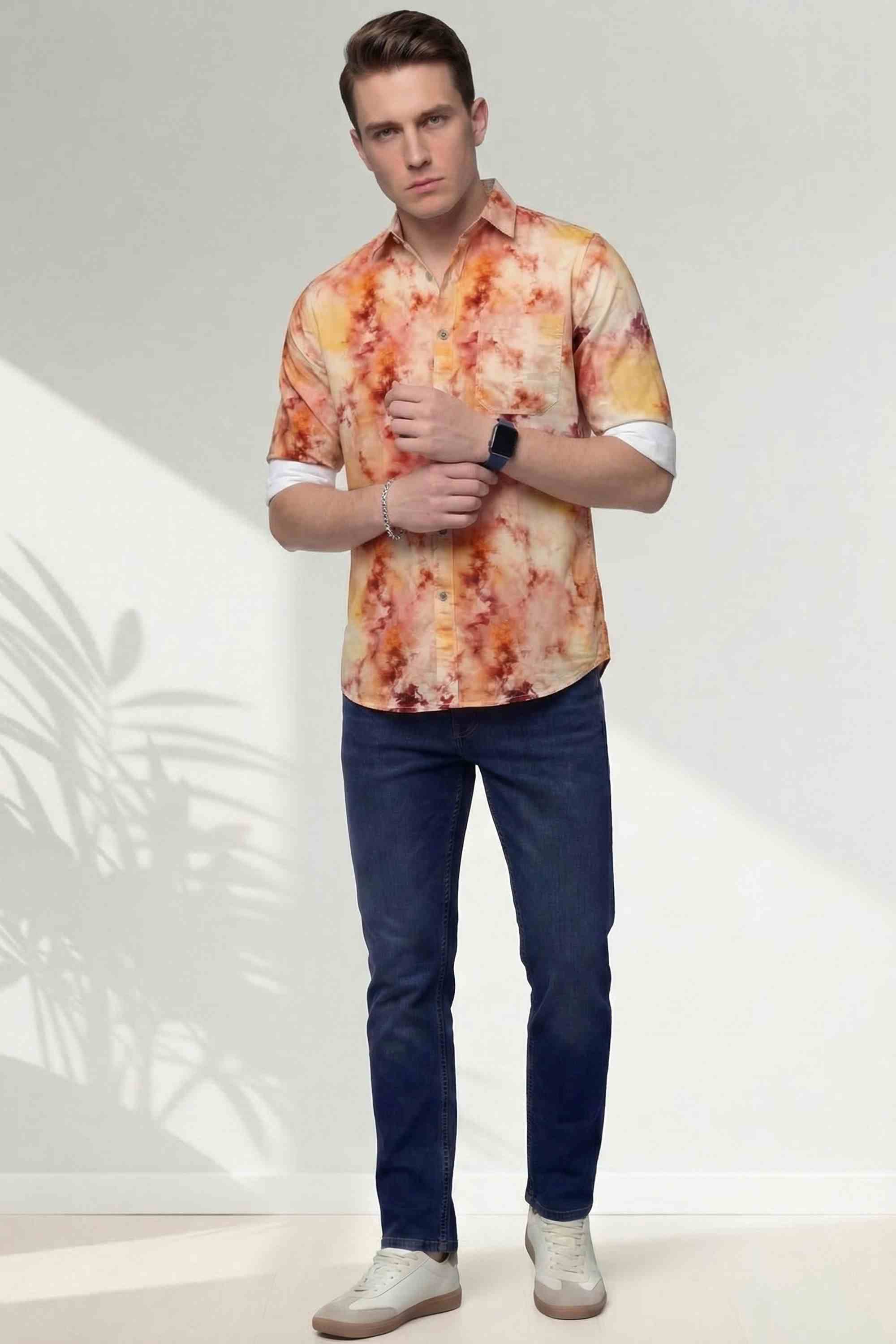 ALBION MENS CASUAL ORANGE SHIRT