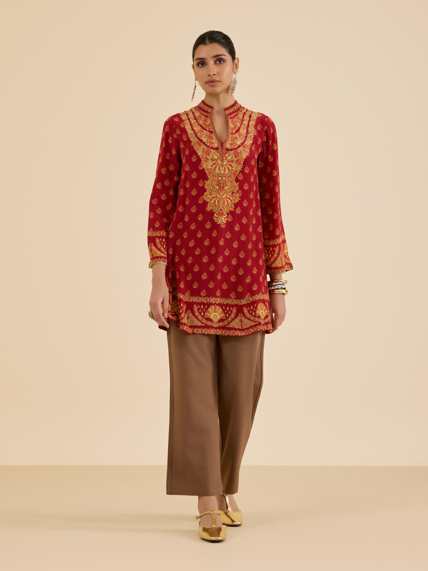 Red Beige Nazia Kurti