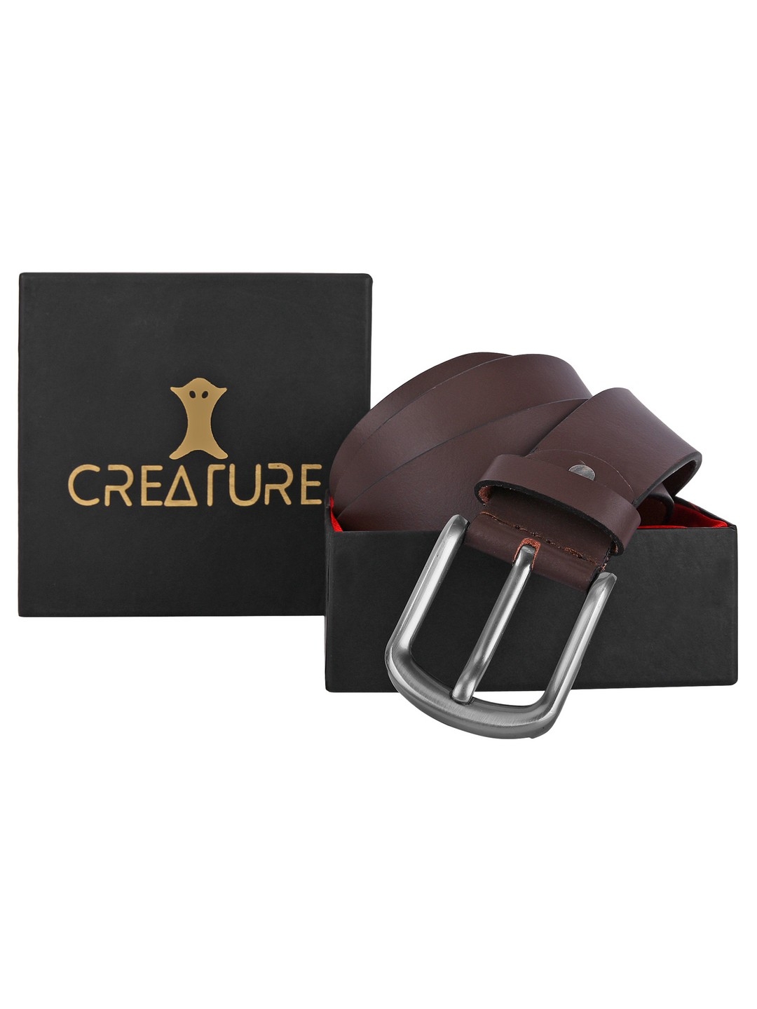 CREATURE | Creature Plain Solid Formal/Casual Brown Genuine Leather Belts For Men 4