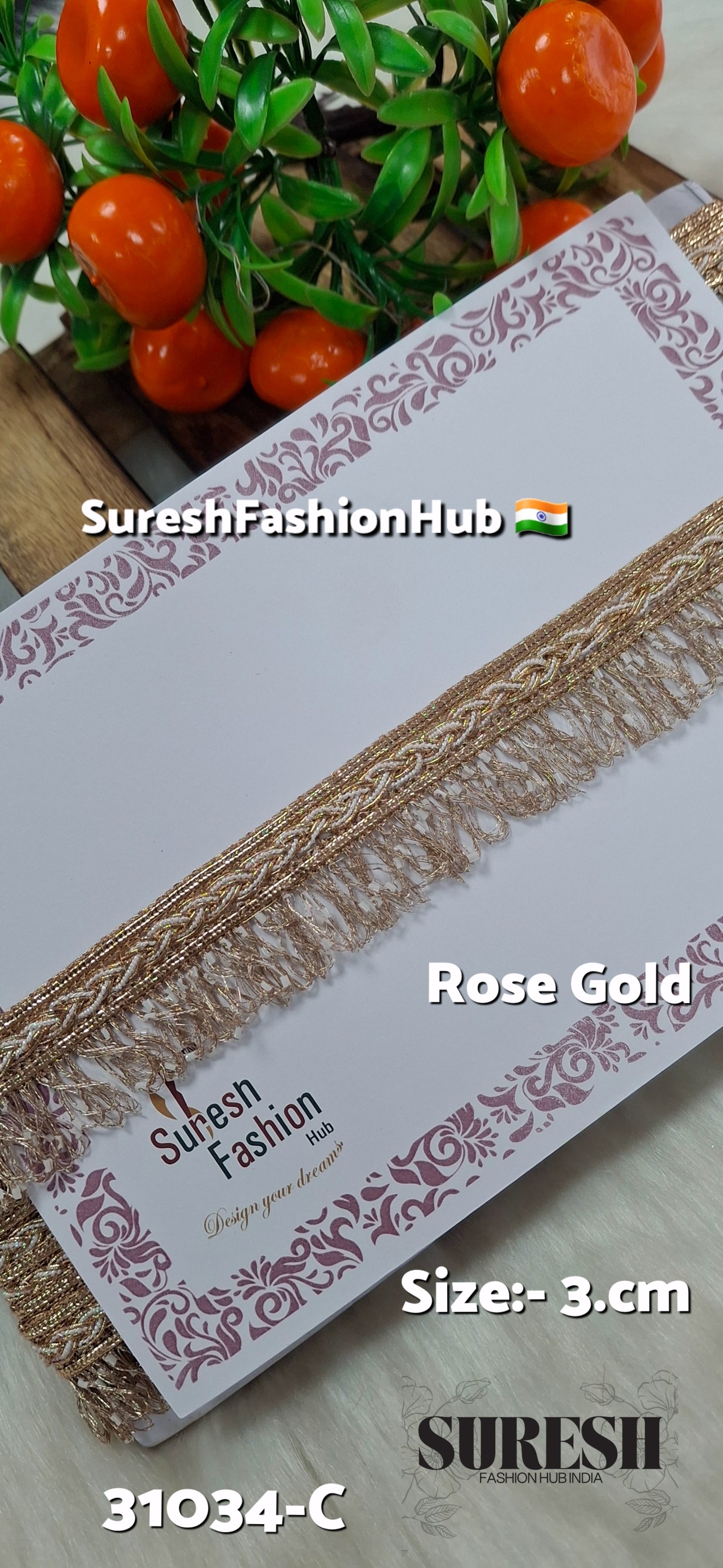 Rose Gold Jhalar Beaded Fringe Lace – 31034-C