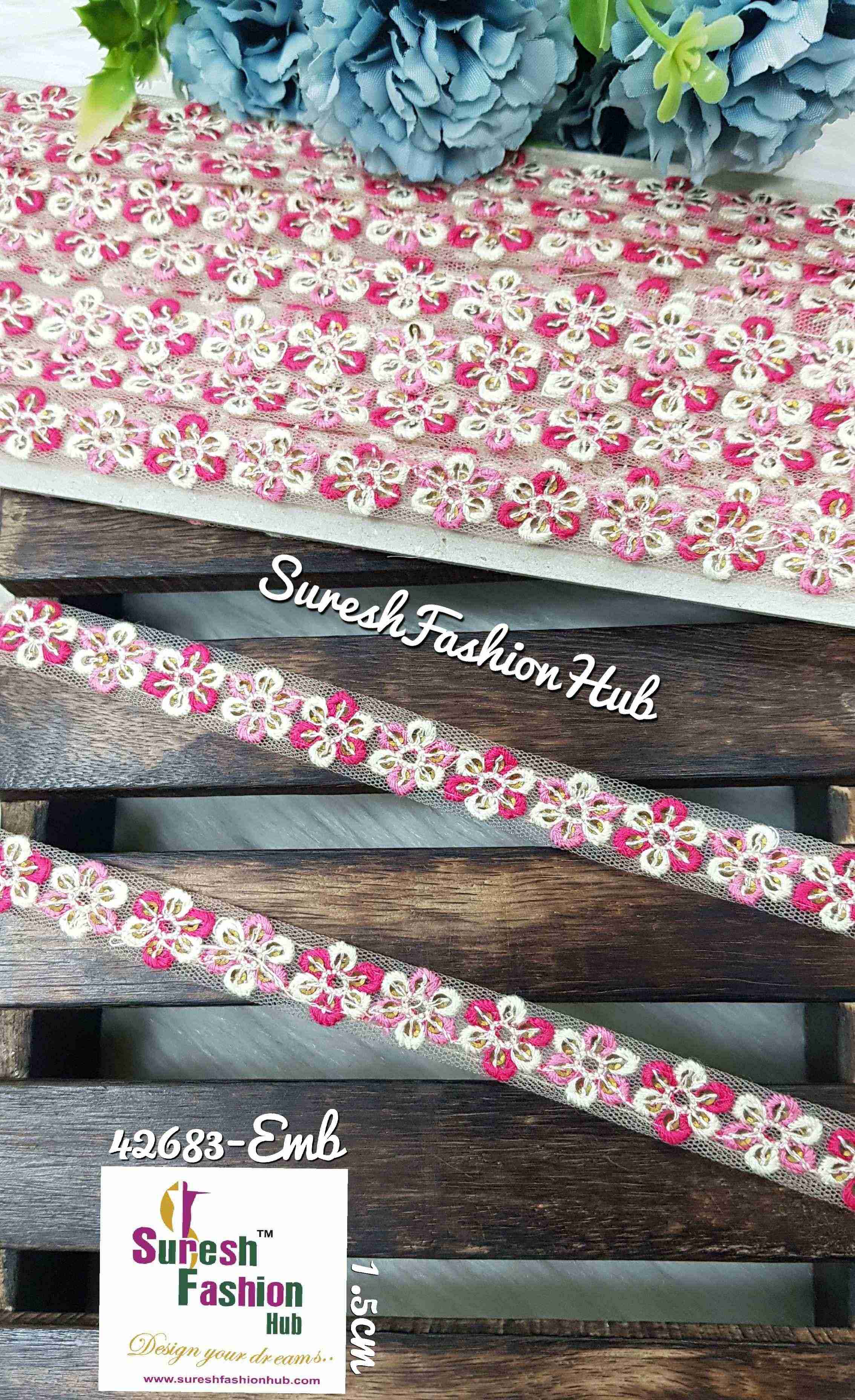 Colorful Threaded Flowerbed  On Net Embroidered  Trims