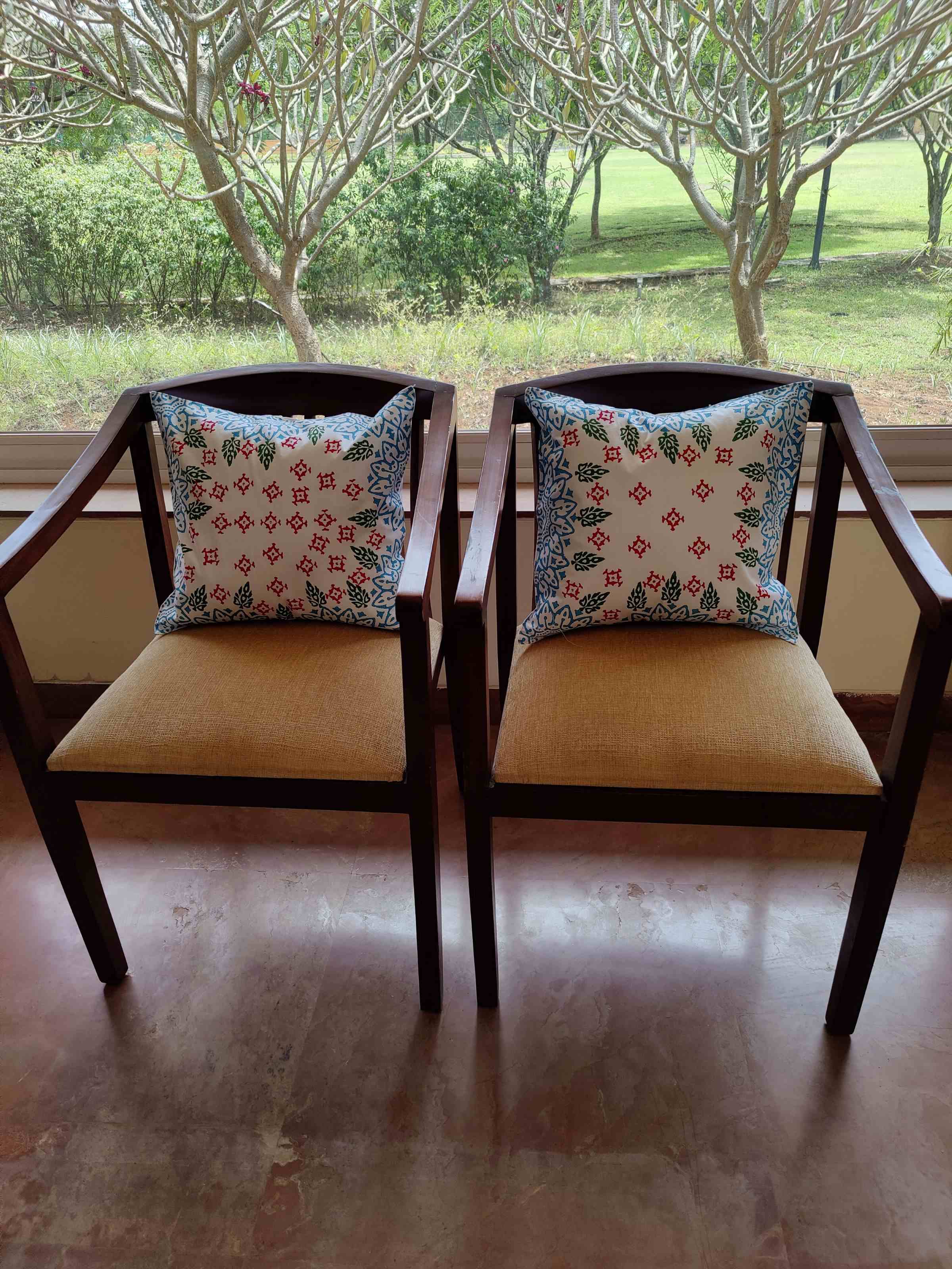 Cushion Covers Hand Block Printed Standard Size (Set of 2) (Blue)
