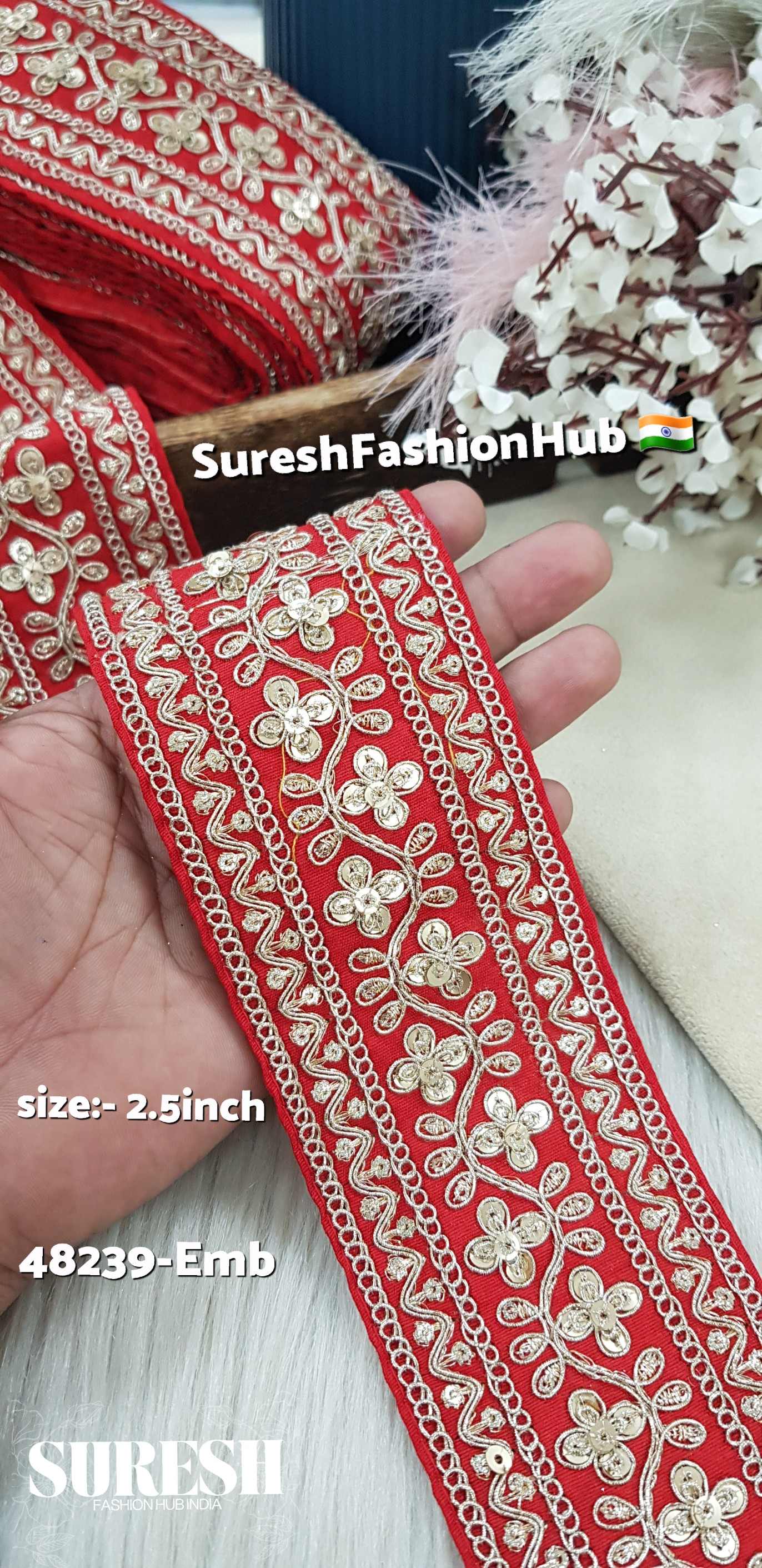 Red Floral Zari Embroidery Lace