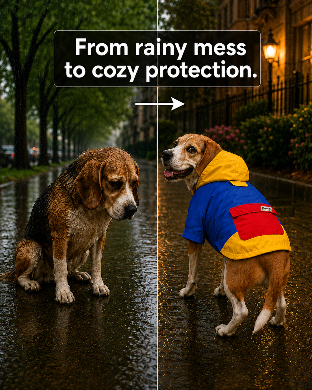Pawsindia Dog Hooded 360° Raincoat, Navy Blue & Yellow