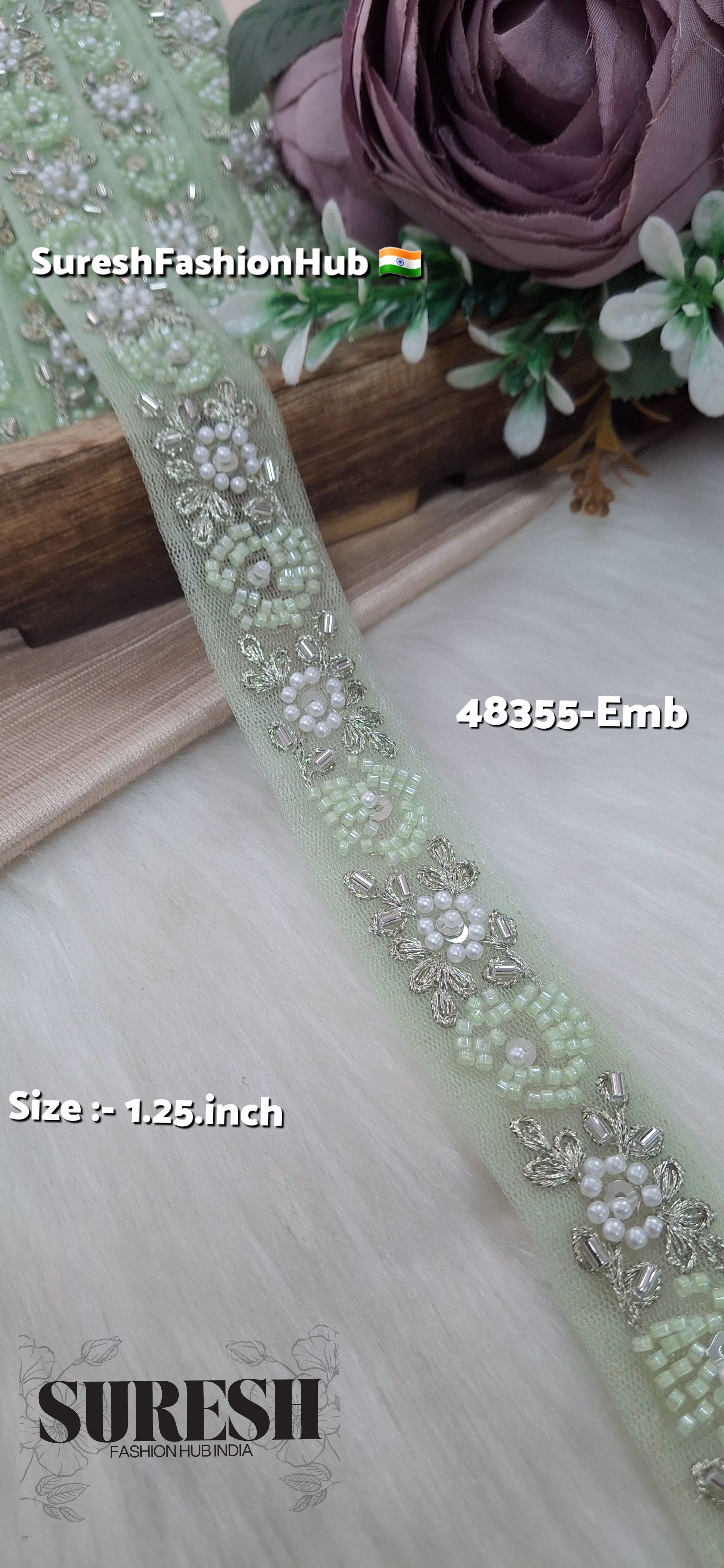 Pista Beaded Bloom Net Embroidered Lace