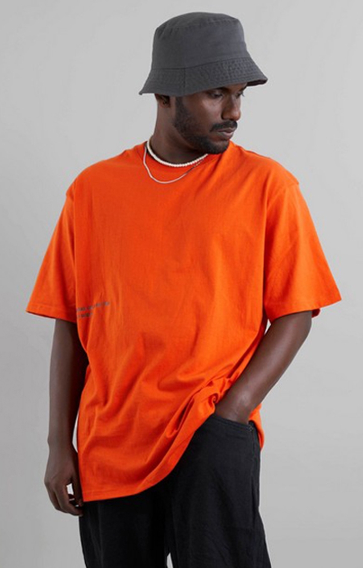 THIRD SOCIETY | Unisex Tangerine Tango Orange Printed Cotton Oversized T-Shirt