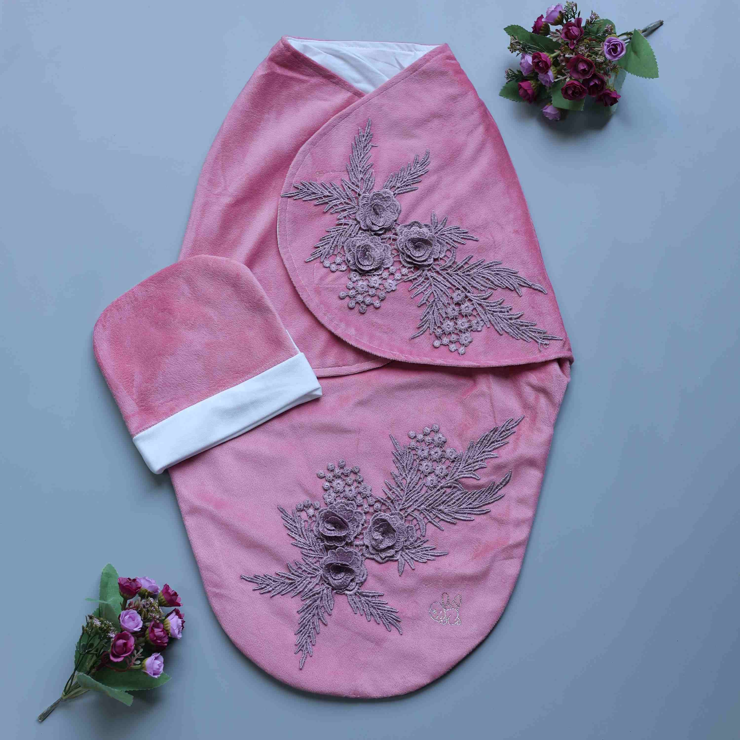 Blush Bloom Velour Swaddle Set