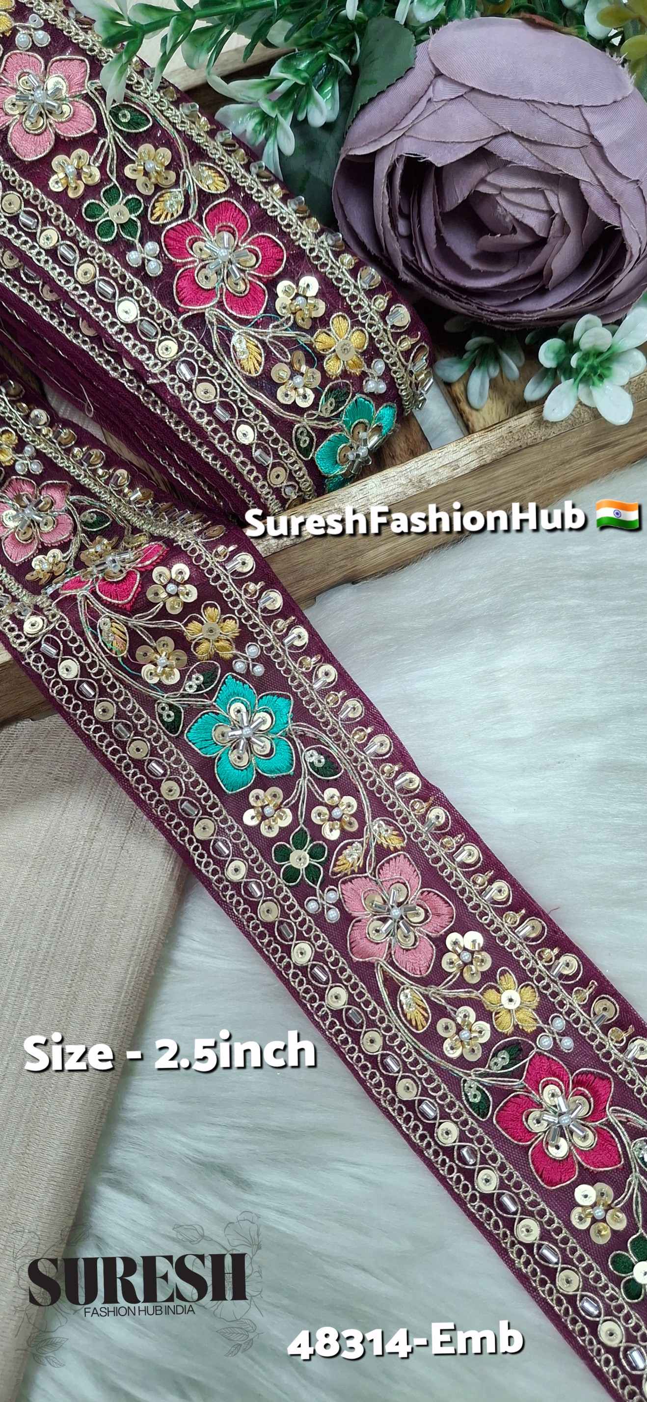 Majanta   Multicolor Kaddana Floral Embroidery Lace