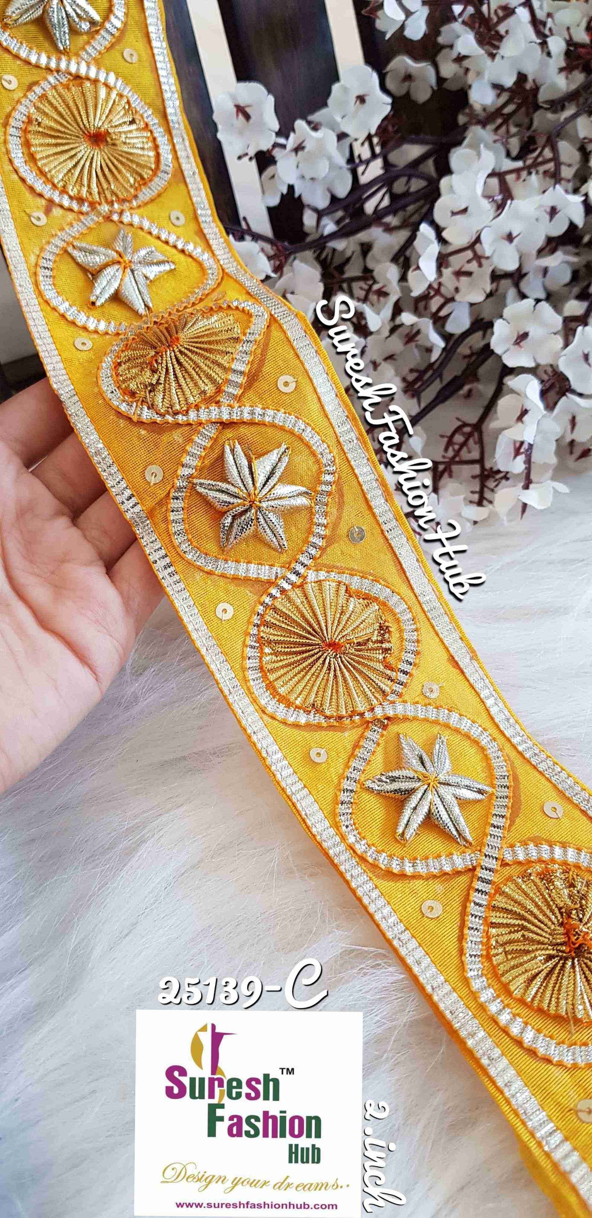 Elegant Yellow Intricate Gota Patti trim