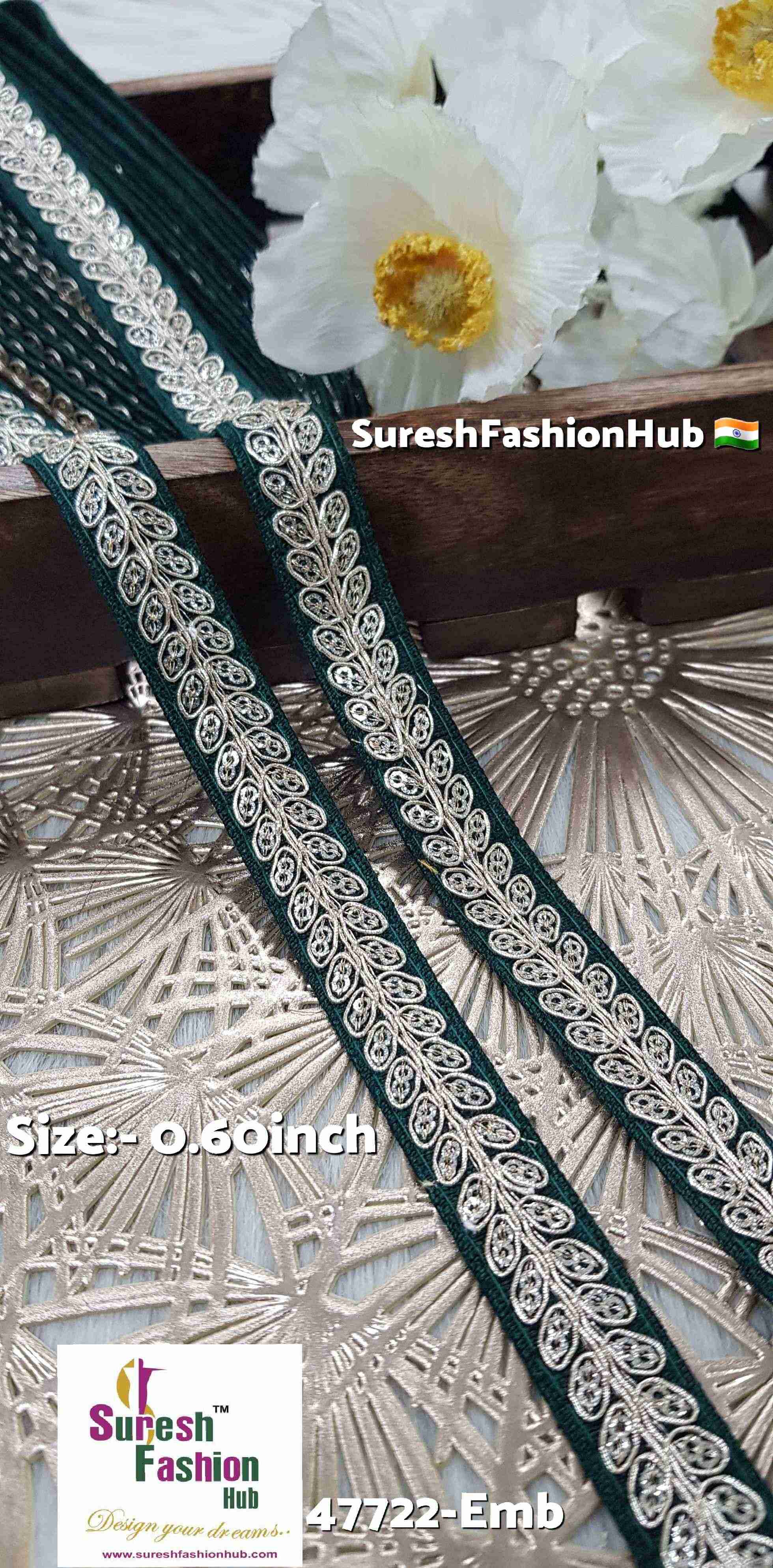 Bottle Green Pearl Leaf Embroidered Border