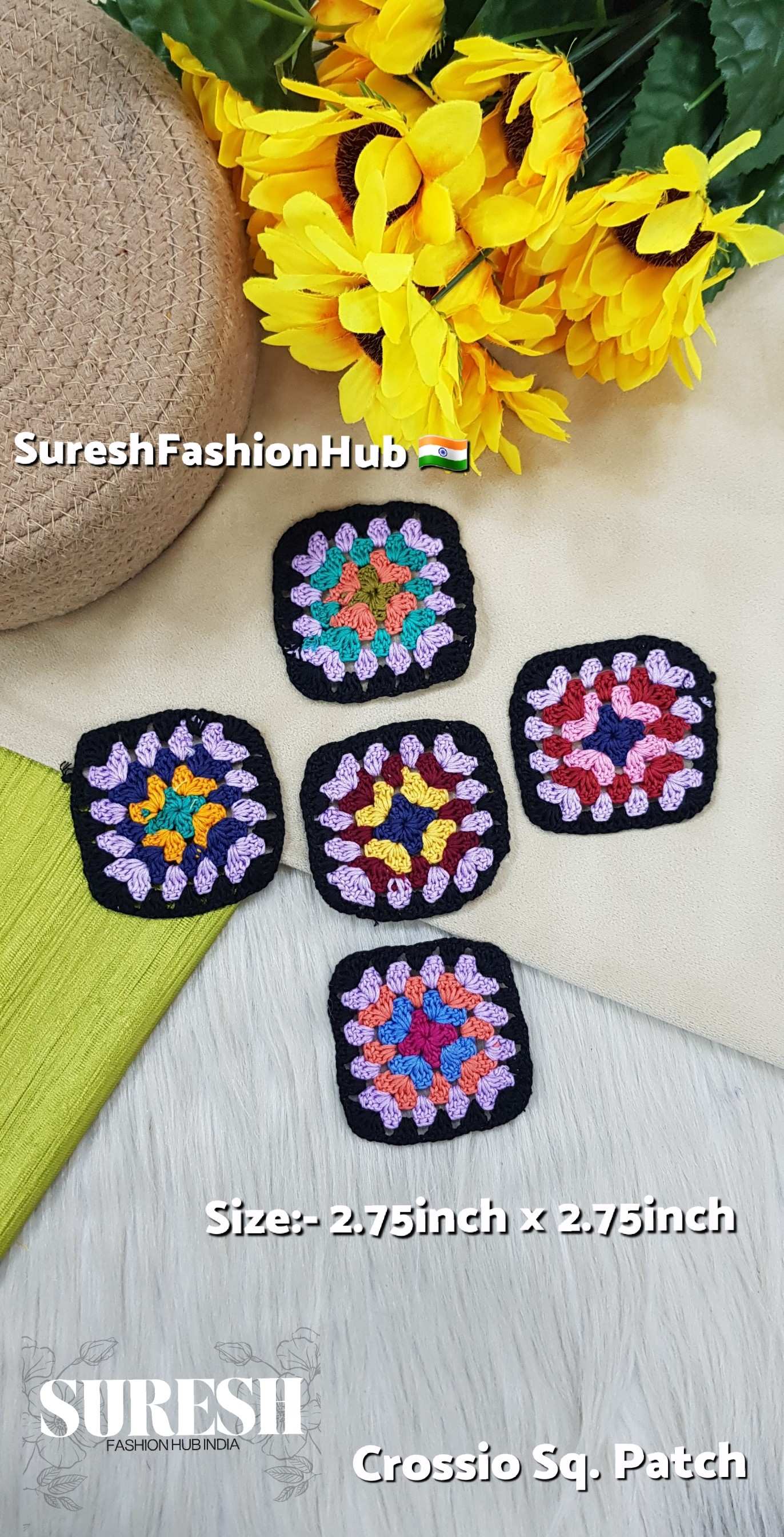 Handwoven Square Crosio Patch – Black Border