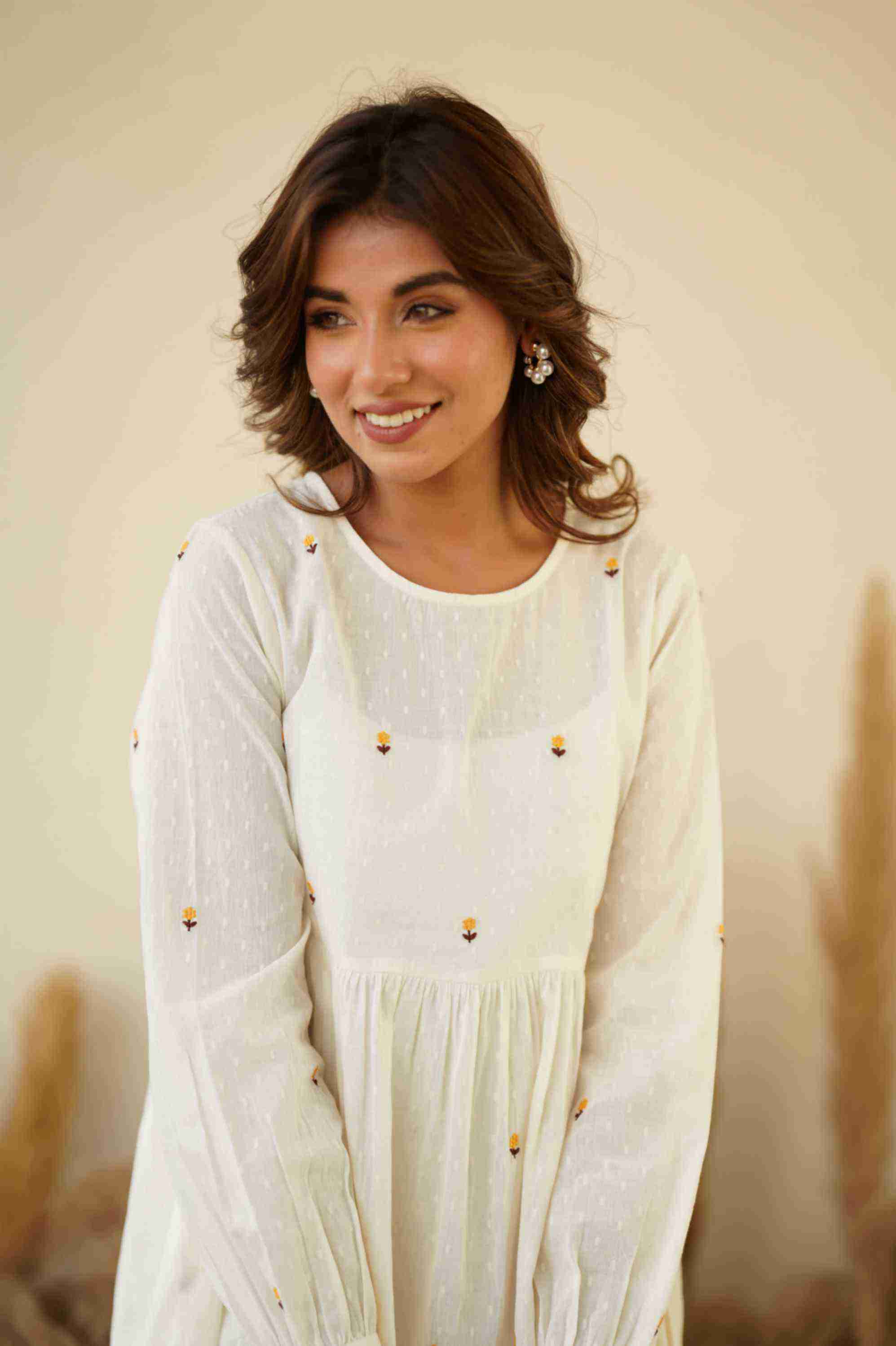 WHITE COTTON EMBRODIERED DRESS