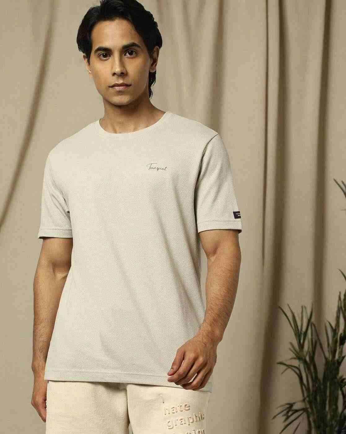 Regular Fit Popcorn Textured Crew-Neck T-Shirt