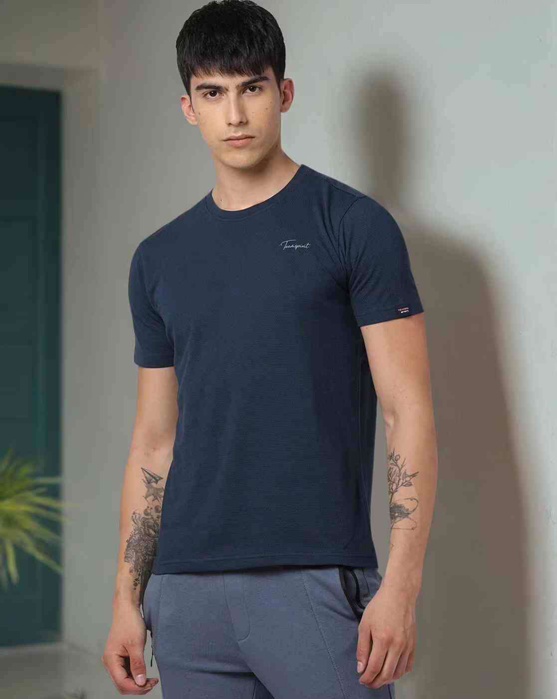 Regular Fit Popcorn Textured Crew-Neck T-Shirt