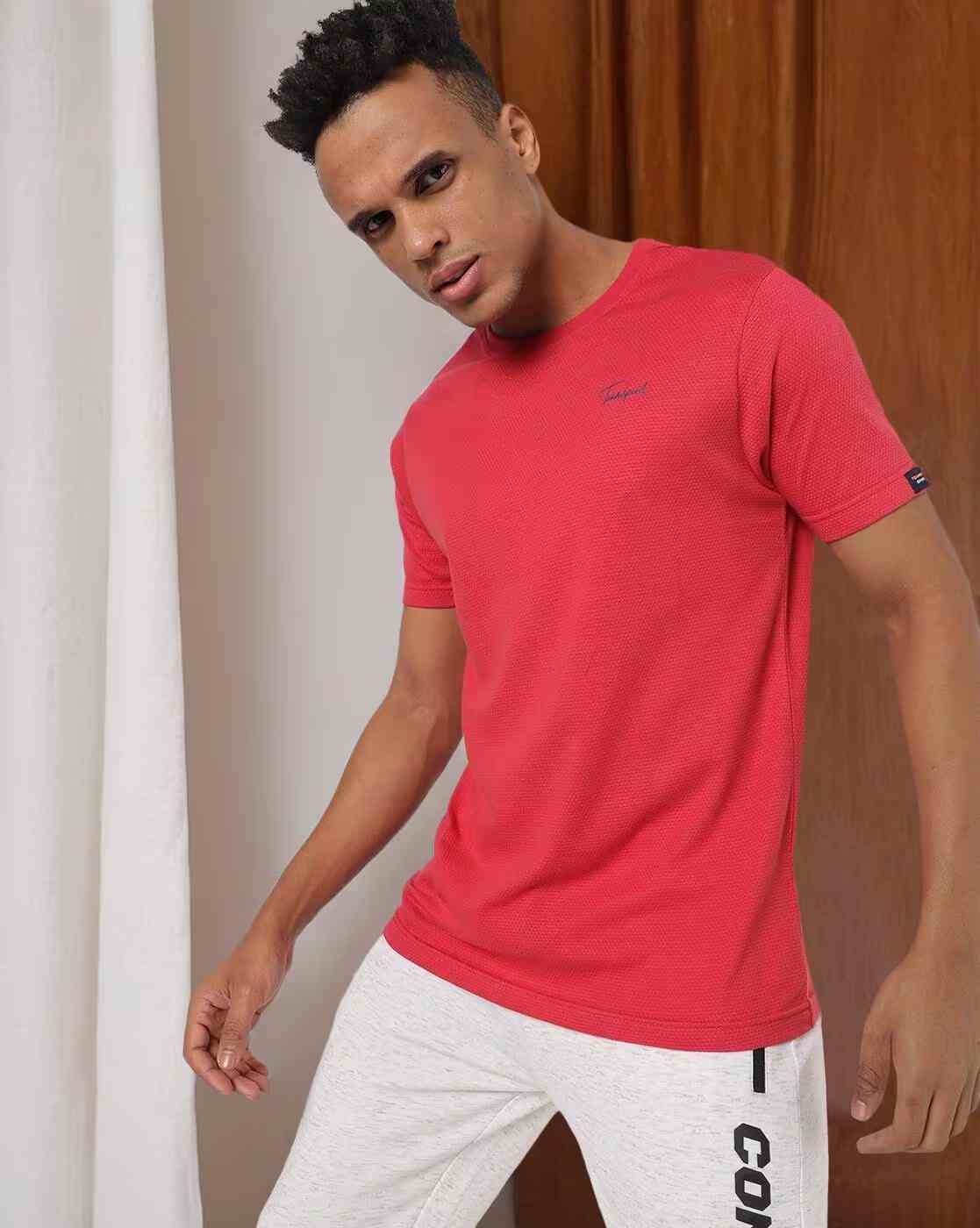 Regular Fit Popcorn Textured Crew-Neck T-Shirt