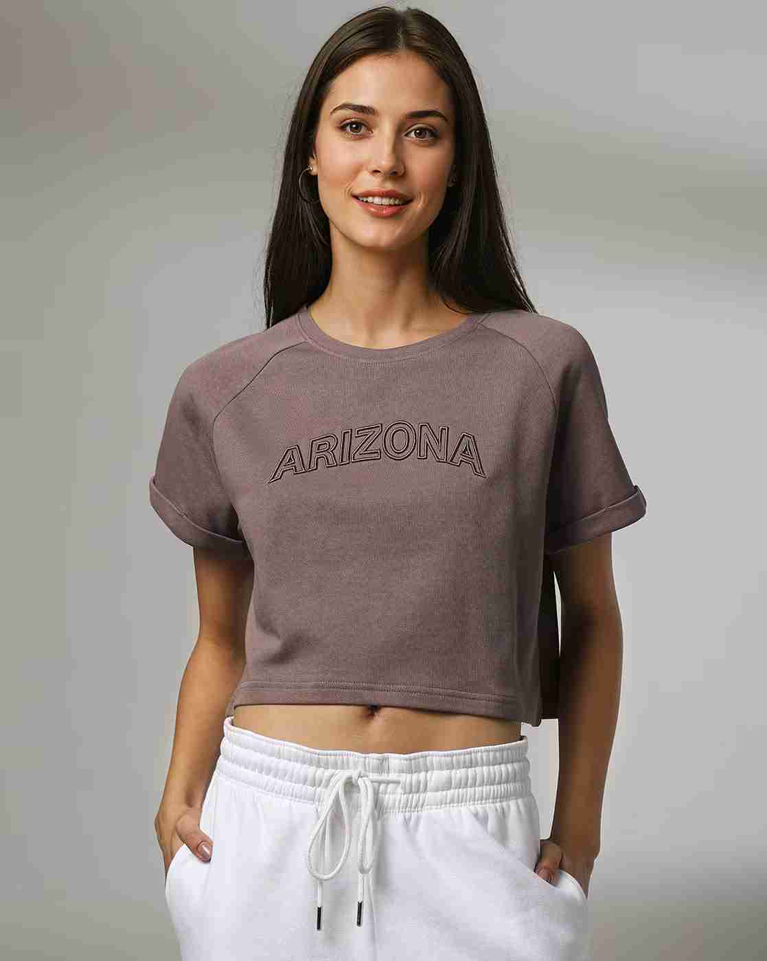 Teamspirit | Women Embroidered Boxy Fit Round-Neck Crop T-Shirt|0