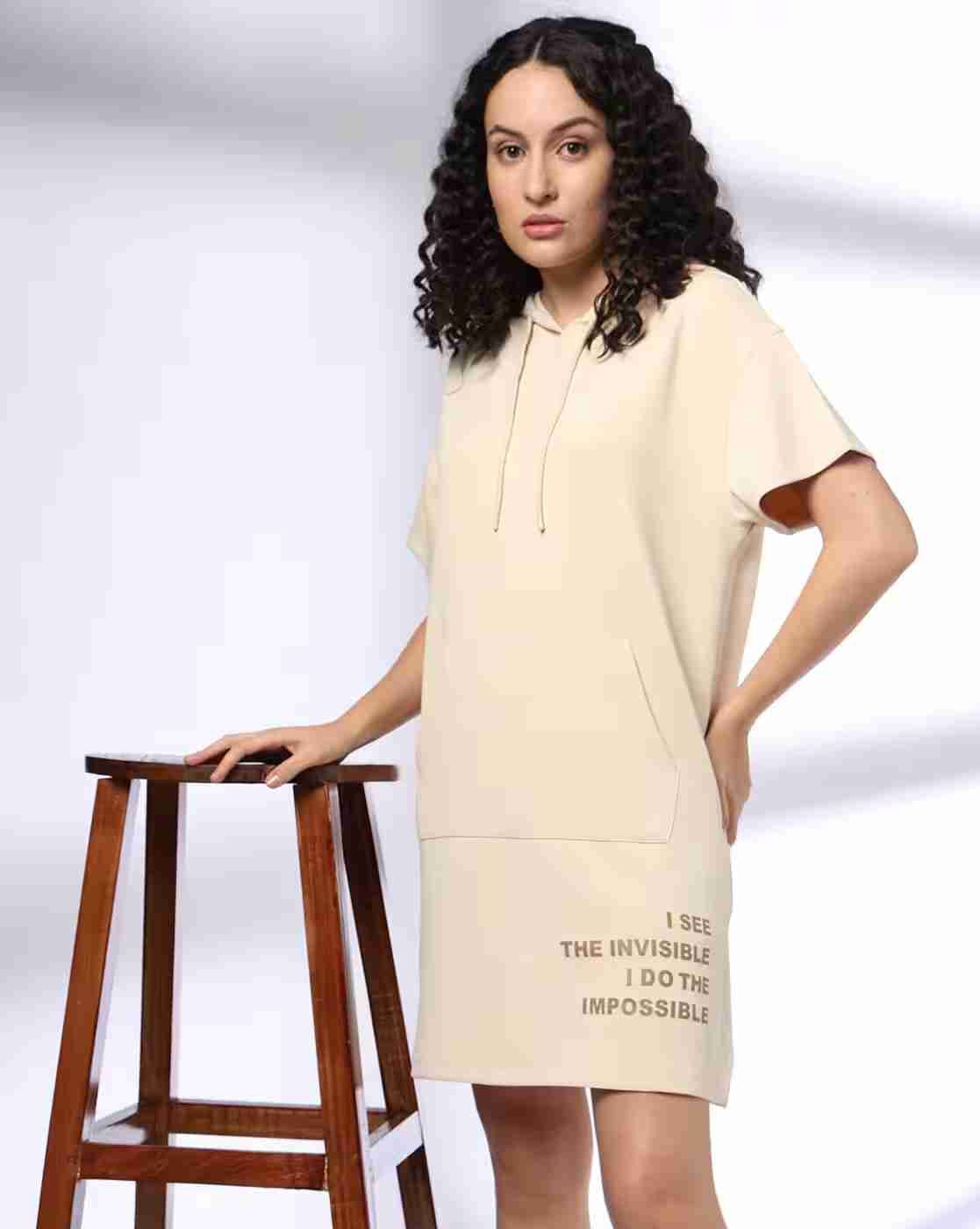 Teamspirit | Women Typographic Print Hooded Straight Dress|0