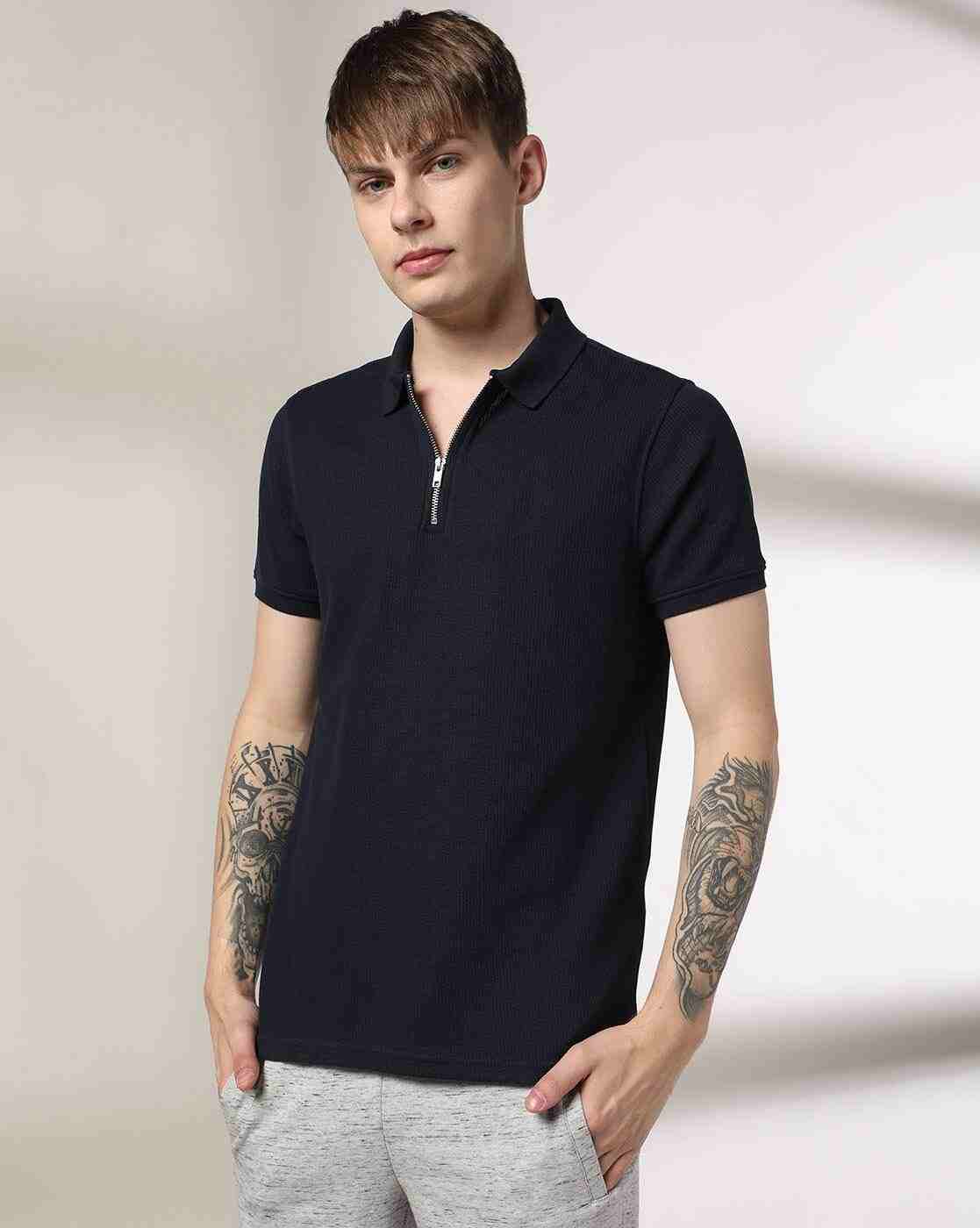 Men Ribbed Regular Fit Polo T-Shirt