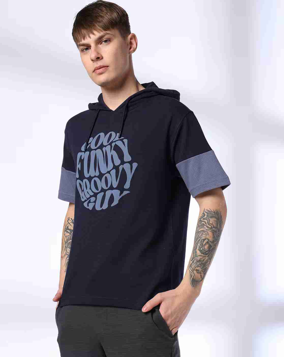 Teamspirit | Men Typographic Print Boxy Fit Hooded T-Shirt|0