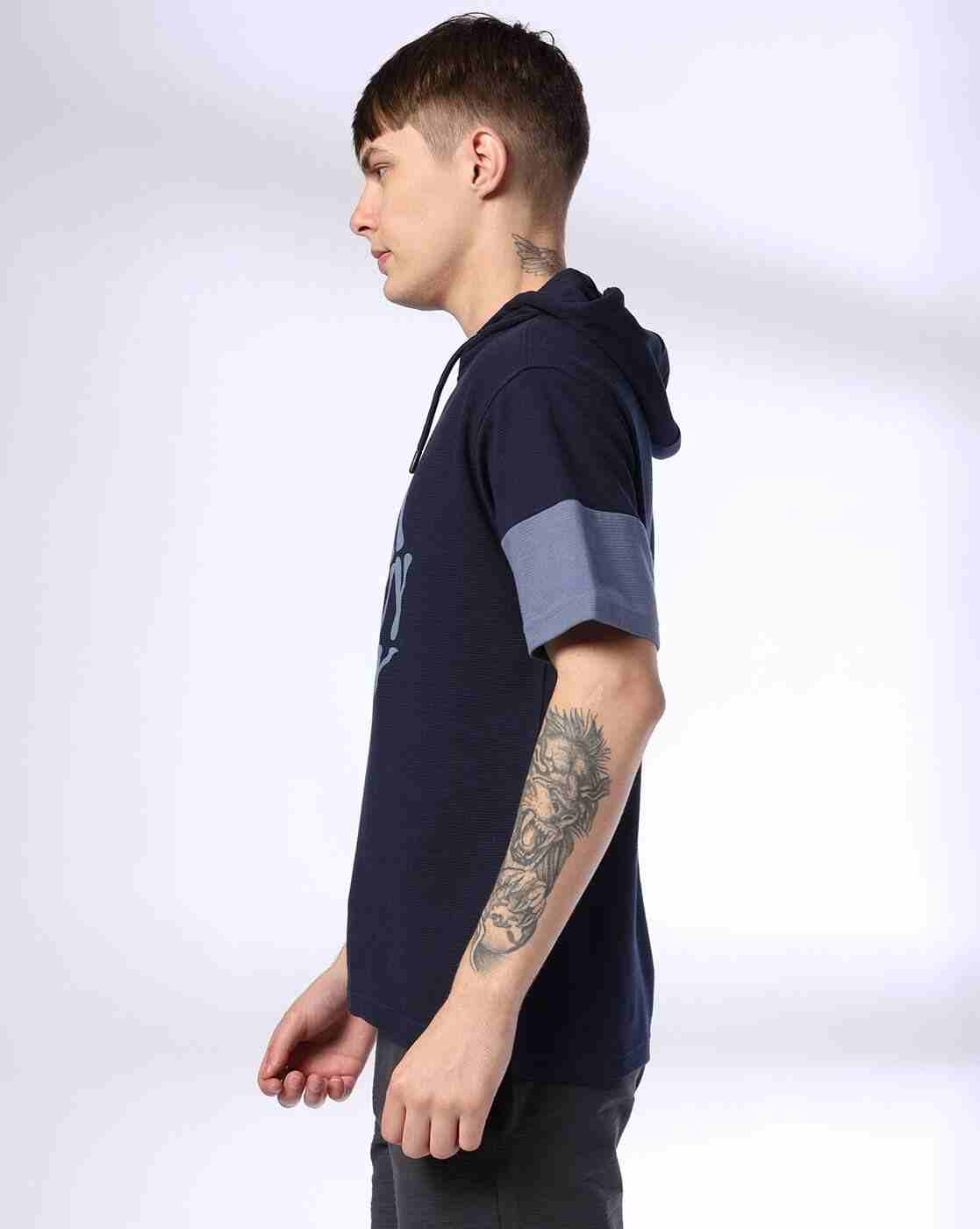 Teamspirit | Men Typographic Print Boxy Fit Hooded T-Shirt|1