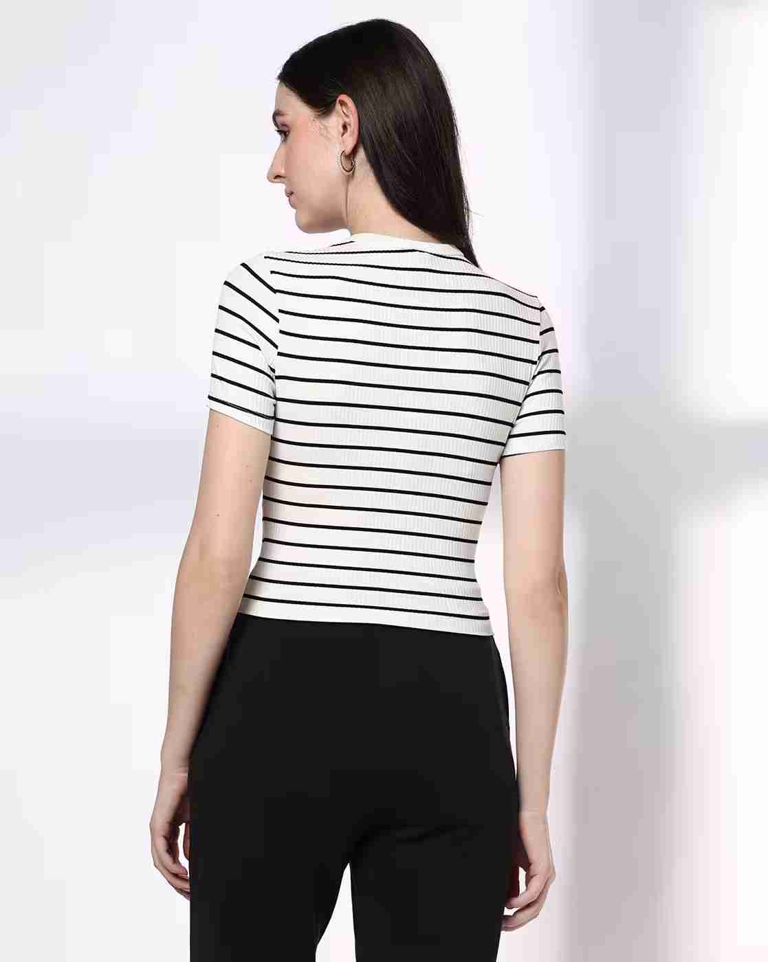 Teamspirit | Women Striped Fitted Crew-Neck T-Shirt|2