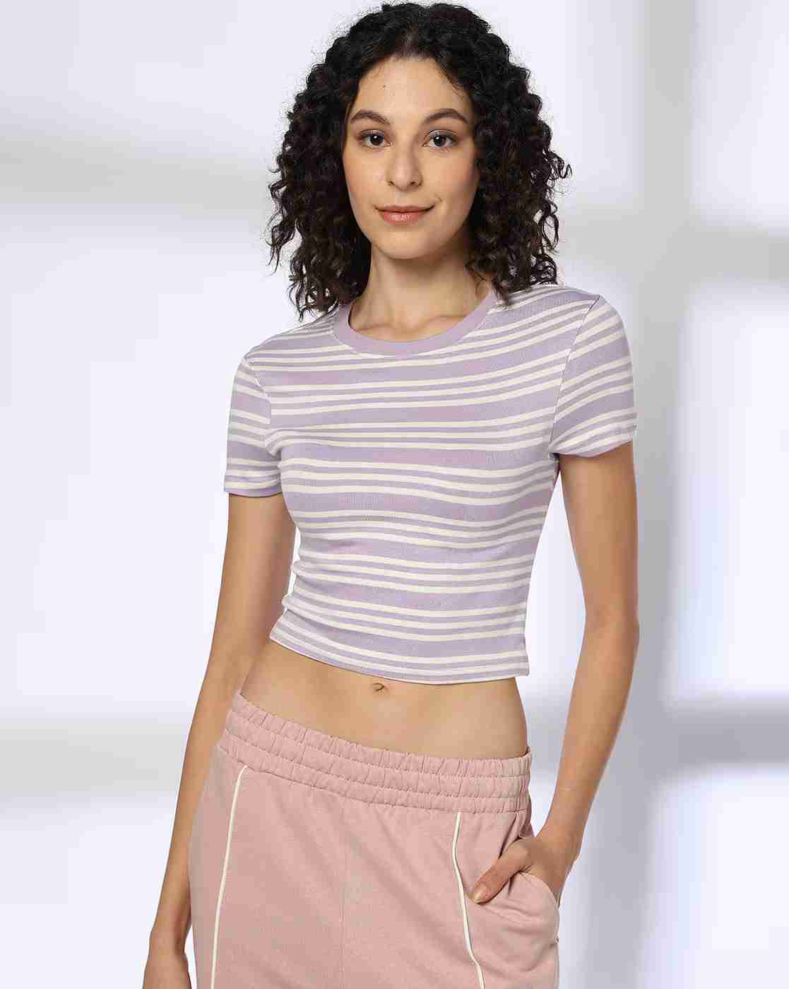 Teamspirit | Women Striped Fitted Crop T-Shirt|0
