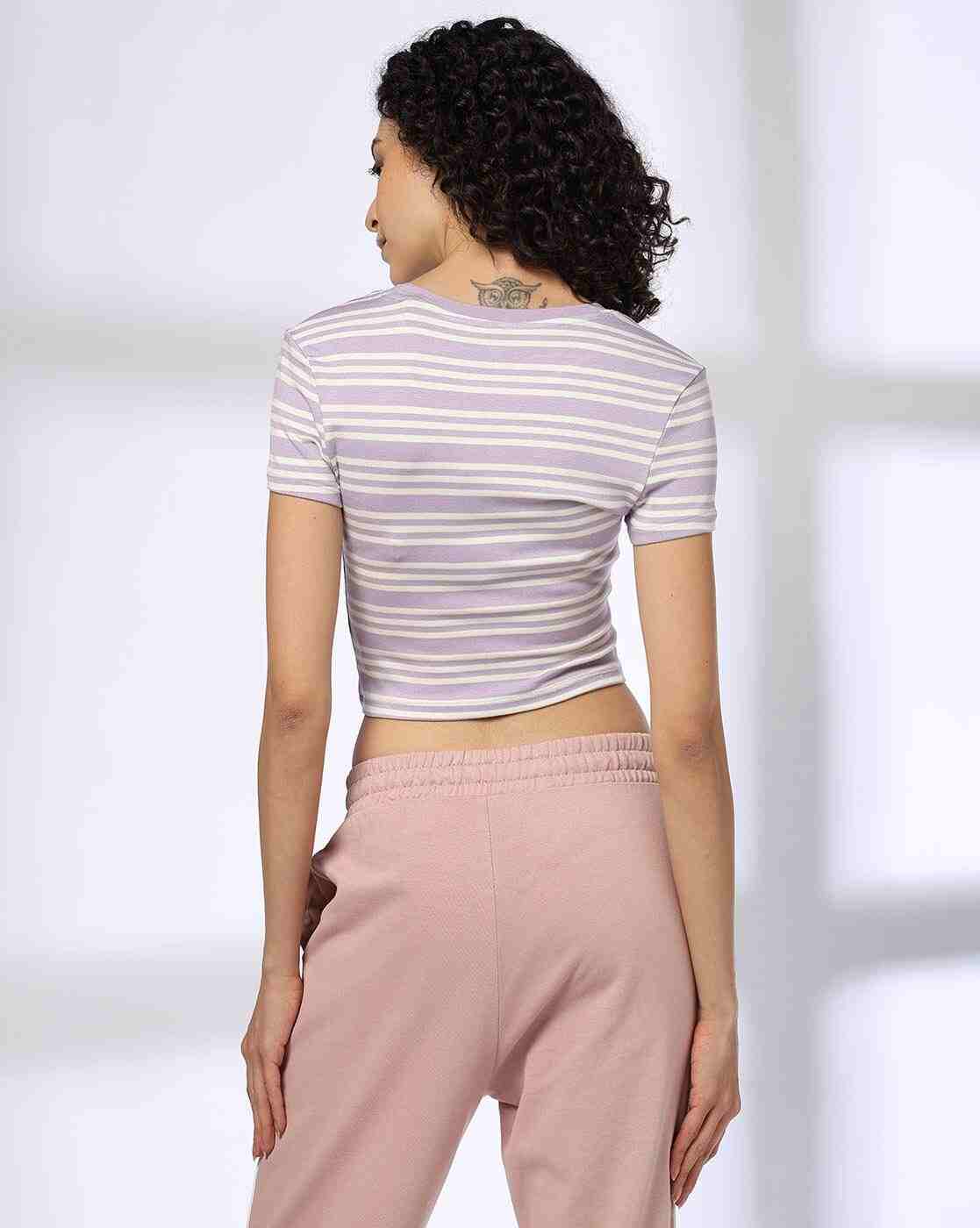 Teamspirit | Women Striped Fitted Crop T-Shirt|2
