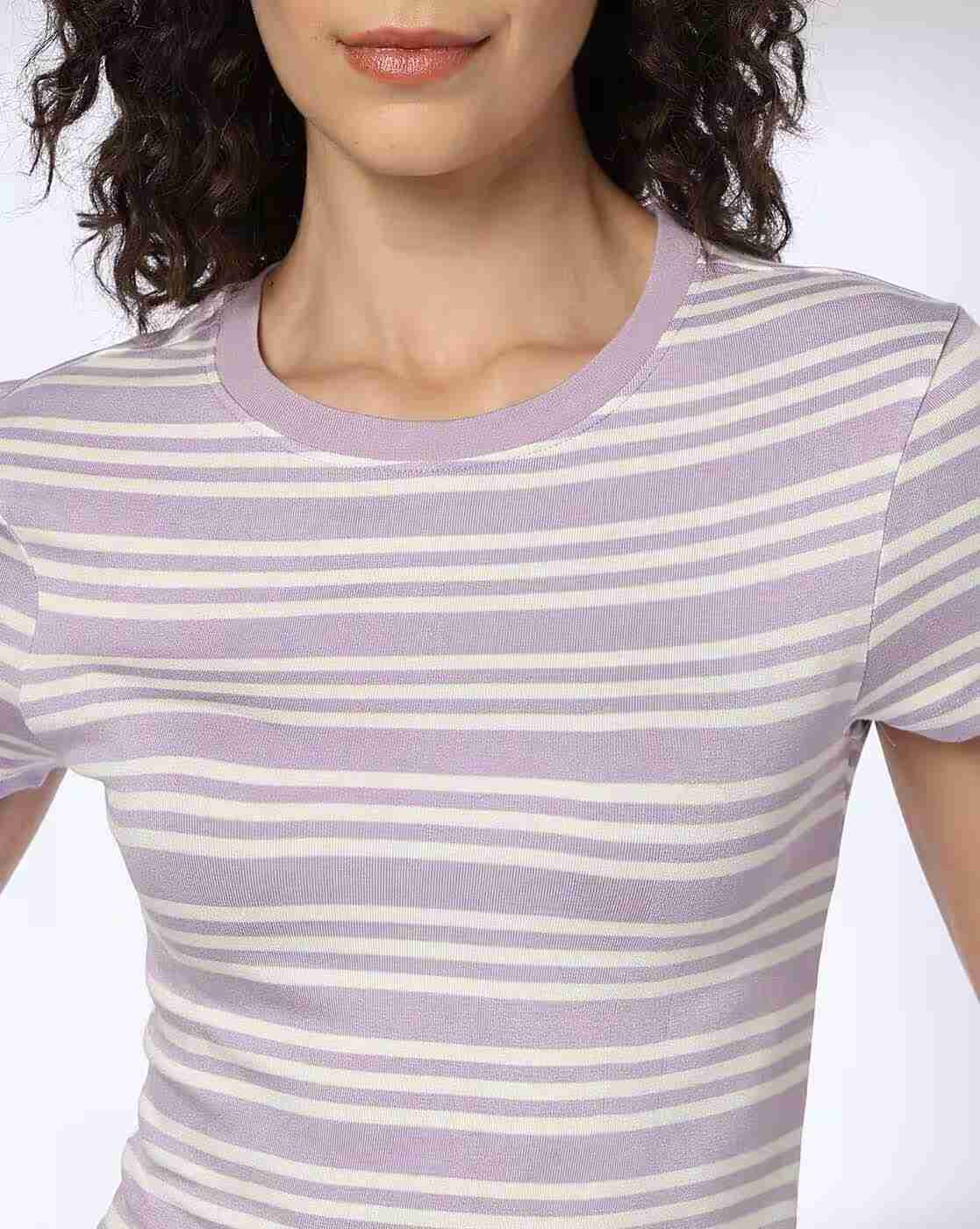 Teamspirit | Women Striped Fitted Crop T-Shirt|3