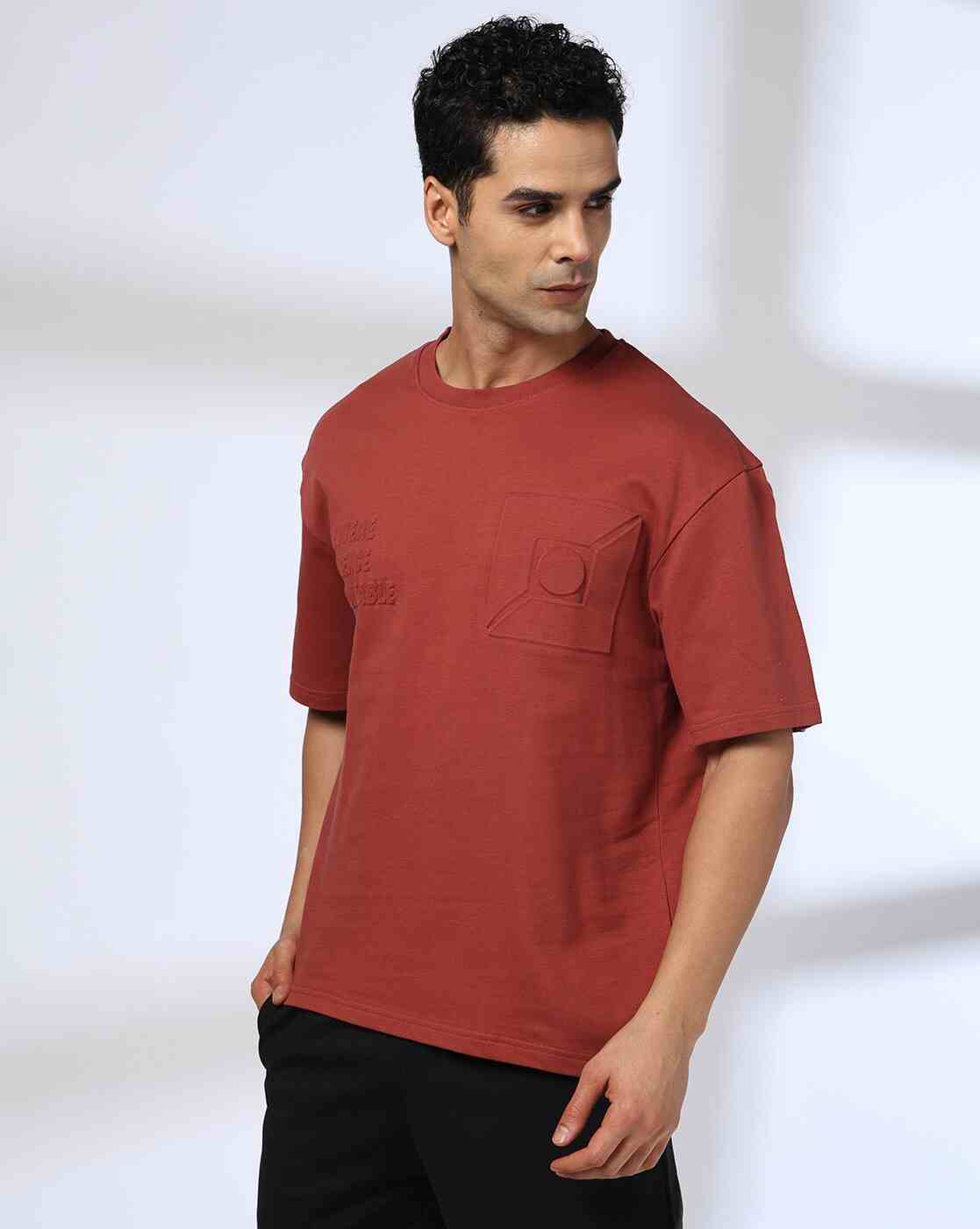 Teamspirit | Men Embossed Boxy Fit Cotton Crew-Neck T-Shirt|0