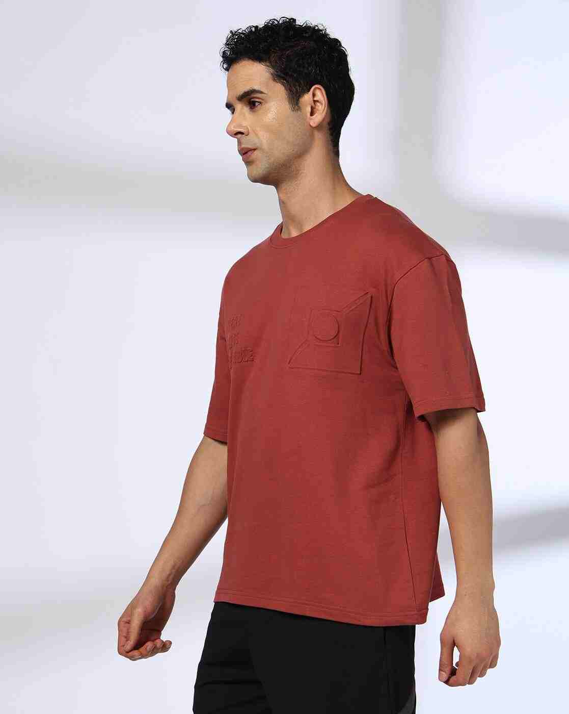 Teamspirit | Men Embossed Boxy Fit Cotton Crew-Neck T-Shirt|1