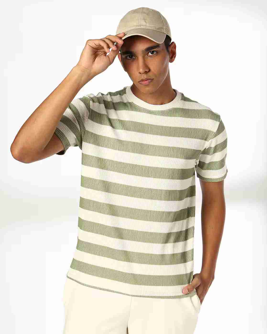 Teamspirit | Men Striped Regular Fit Crew-Neck T-shirt|0