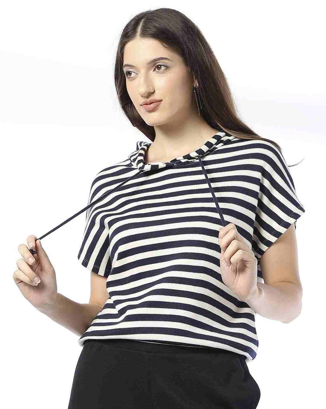 Teamspirit | Women Striped Relaxed Fit Hooded Top|0