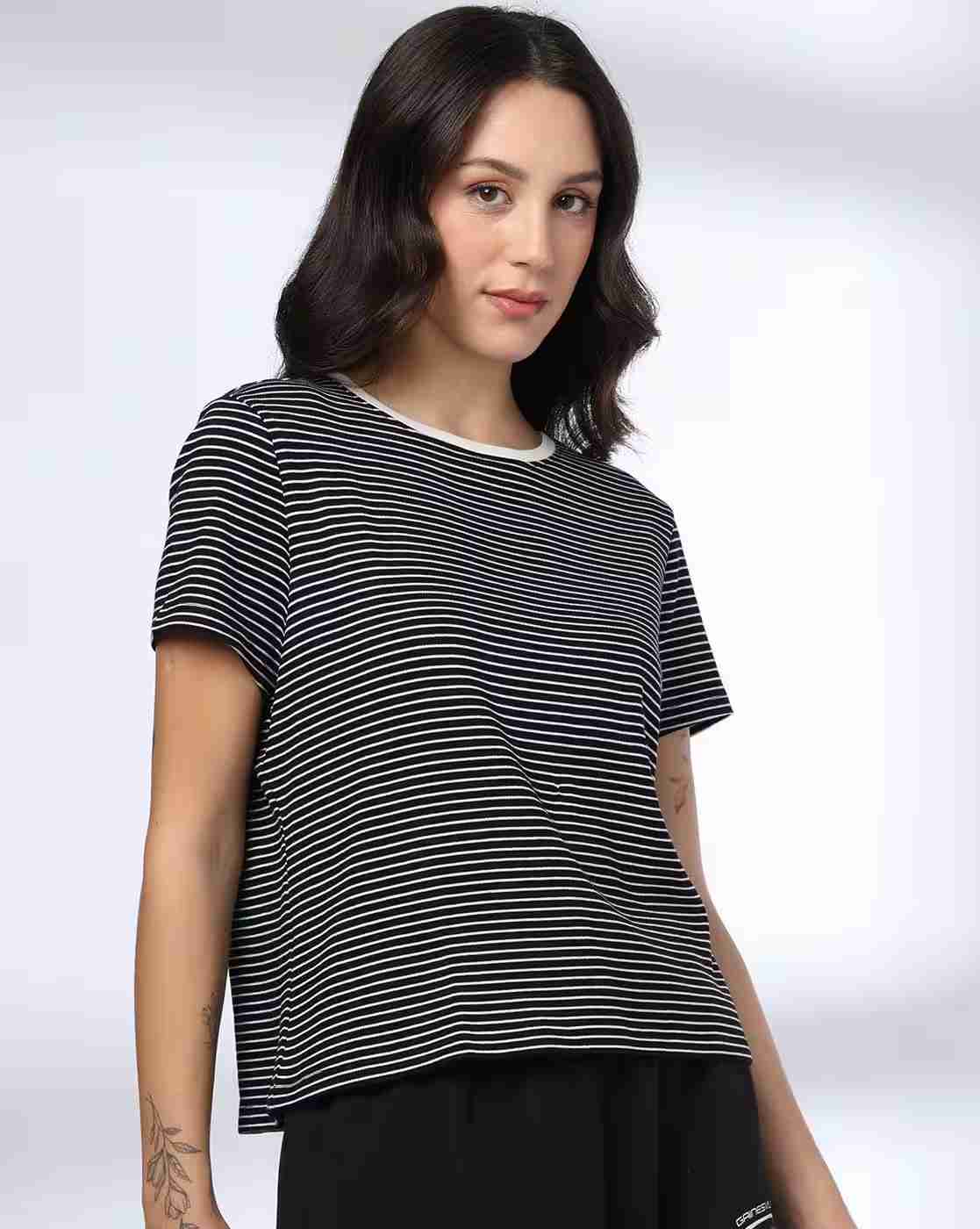 Teamspirit | Women Striped Relaxed Fit Round-Neck T-Shirt|0
