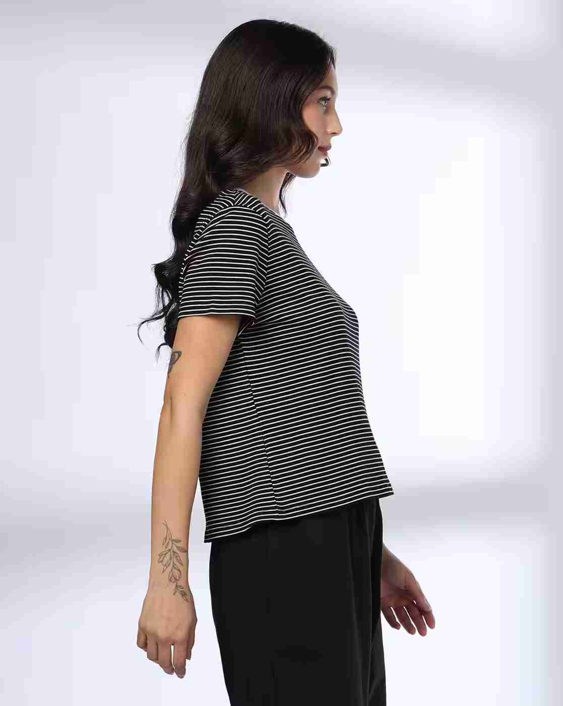 Teamspirit | Women Striped Relaxed Fit Round-Neck T-Shirt|1