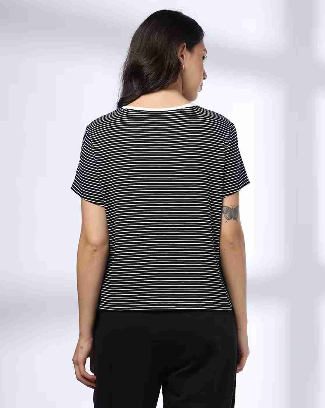 Teamspirit | Women Striped Relaxed Fit Round-Neck T-Shirt|2