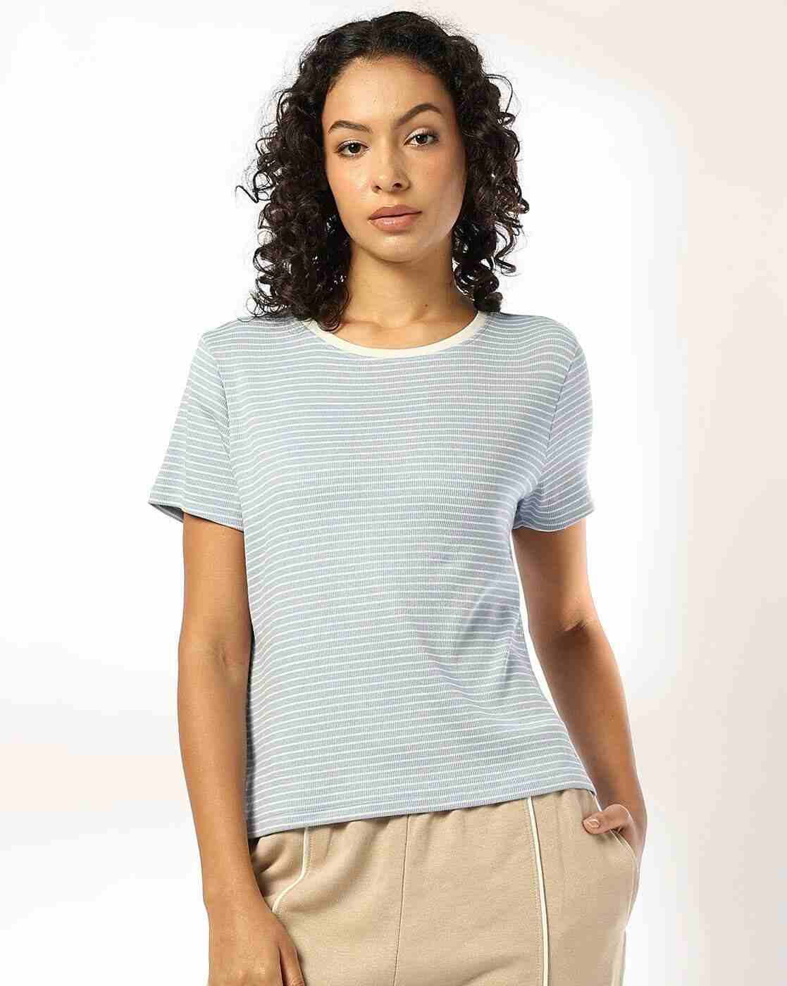 Women Striped Regular Fit Round-Neck T-Shirt