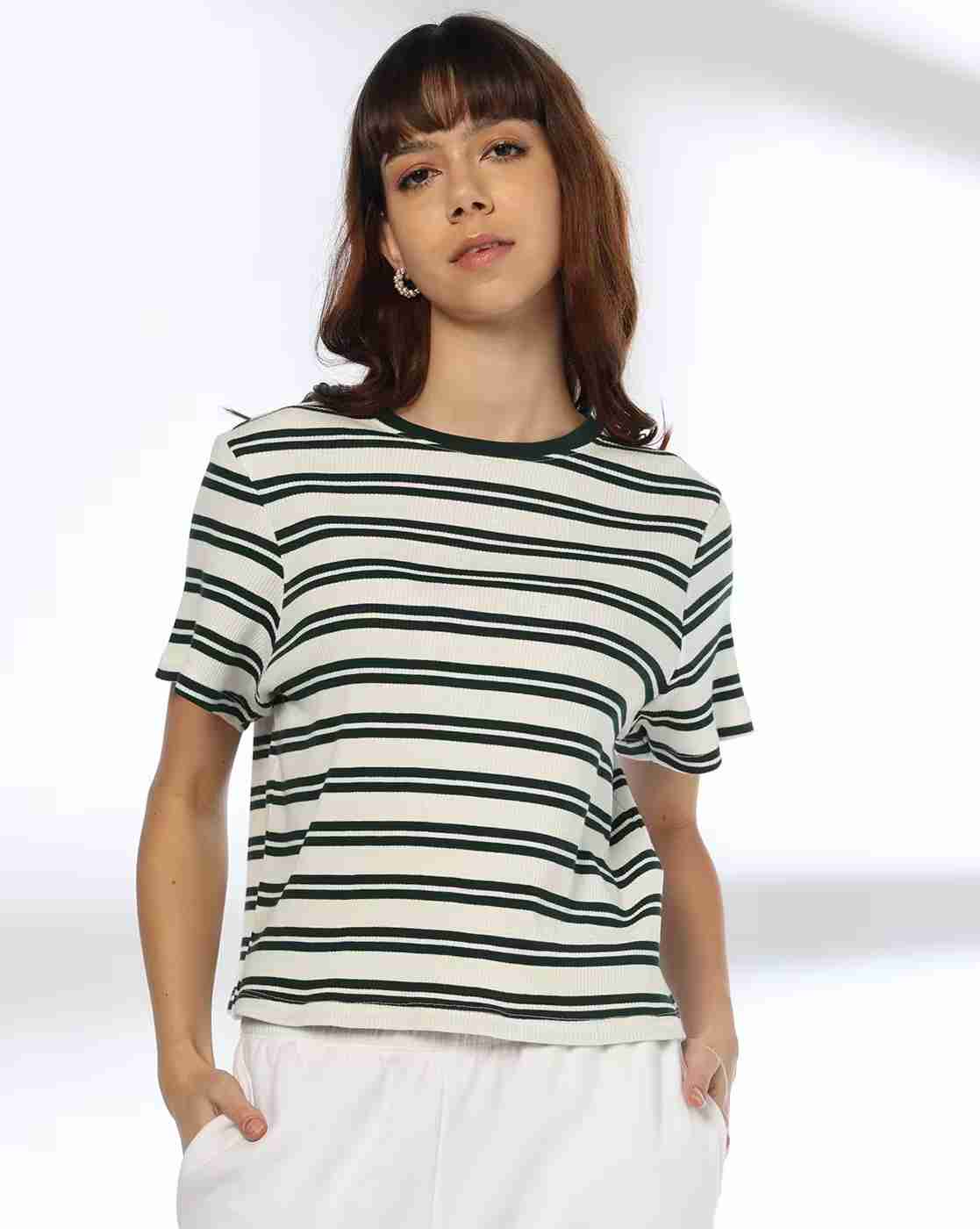 Teamspirit | Women Striped Relaxed Fit Crew-Neck T-Shirt|0